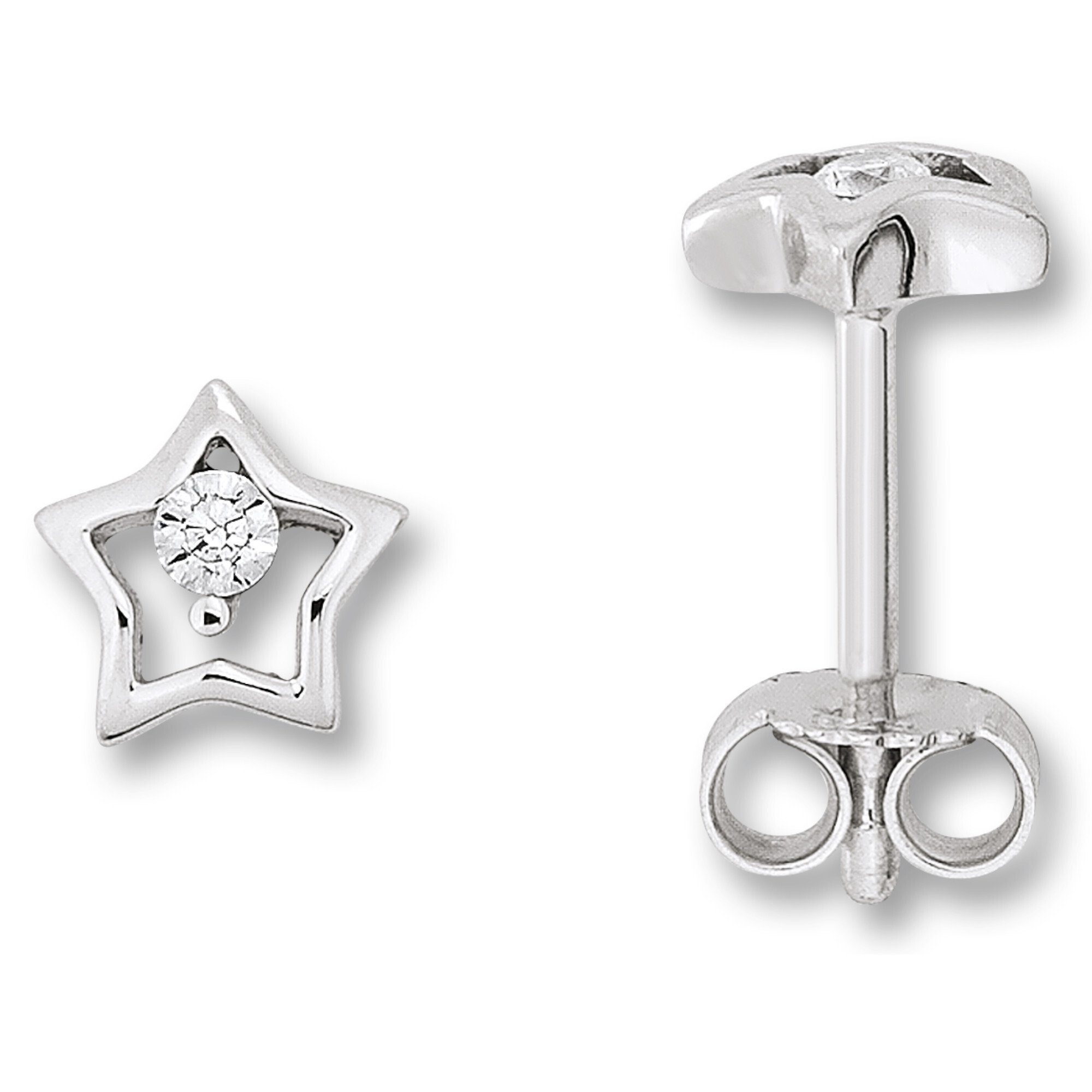 Damen Stern ONE Ohrringe Paar Silber Stern aus 925 Schmuck Zirkonia ELEMENT Silber, Ohrstecker Ohrstecker