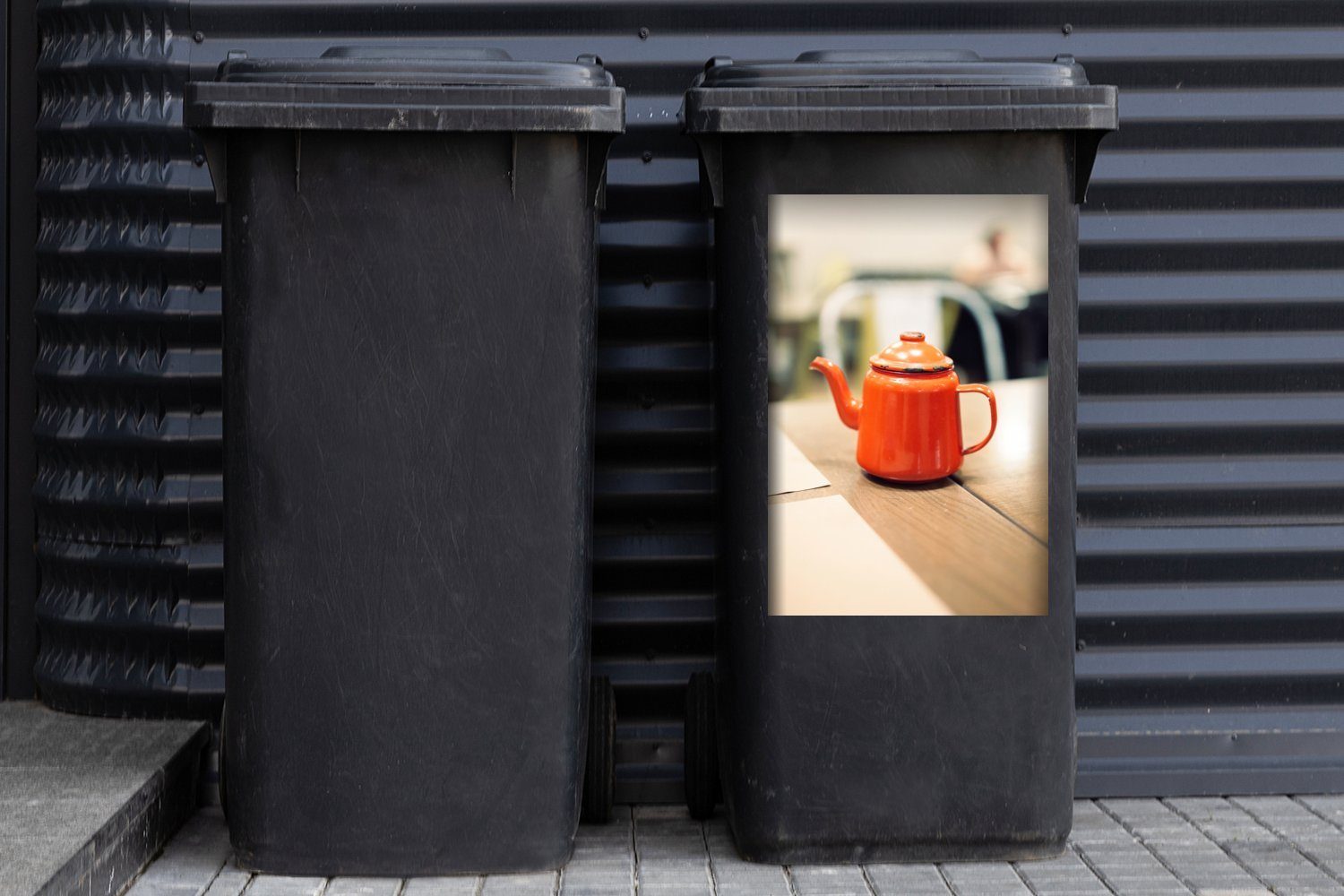 St), Mülltonne, Rote Abfalbehälter Mülleimer-aufkleber, rotem Container, Wandsticker (1 MuchoWow Deckel mit Teekanne Sticker,
