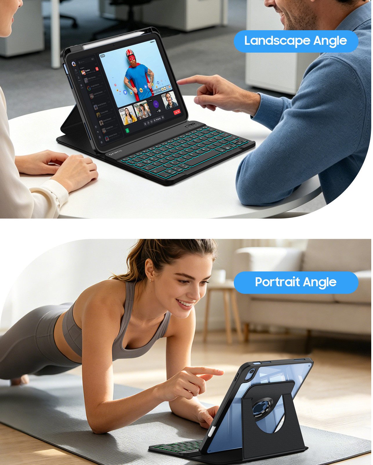 Fintie mit 360° drehbare Hülle für iPad A16 11/10. Generation 11/10,9 Zoll Tastatur (7-farbige Hintergrundbeleuchtung magnetisch Bluetooth-Tastatur) – Bild 4 von 5