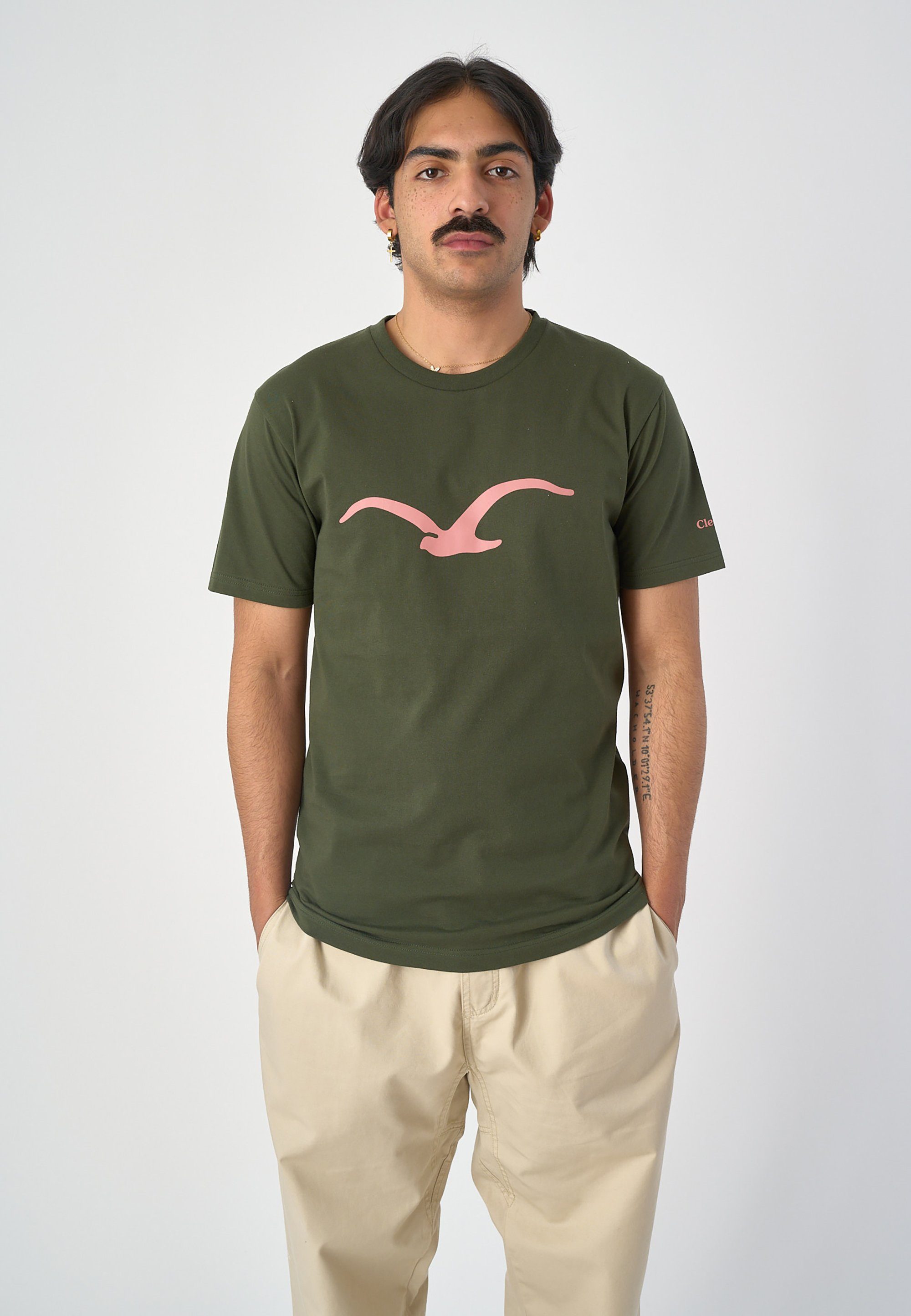 Cleptomanicx T-Shirt mit klassischem Print grün Mowe