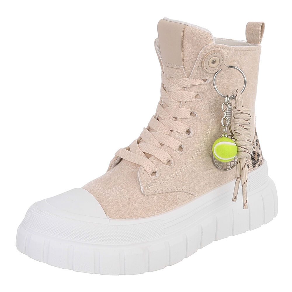 Ital-Design Damen Schnürboot mit Plattformsohle und Zieranhänger Sneakerboots (92078664) Keilabsatz/Wedge Sneakers High in Beige