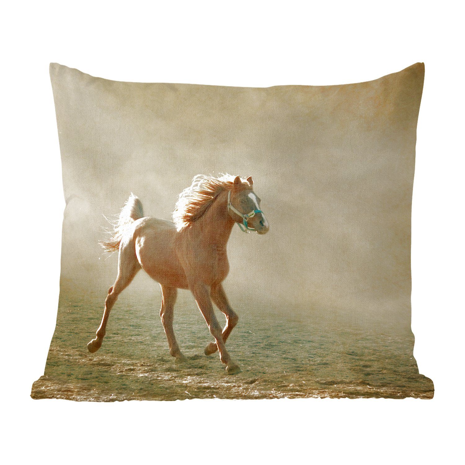 Pferd für Wohzimmer, - Sofakissen - Füllung MuchoWow Dekokissen Zierkissen mit Sand Schlafzimmer, Nebel, Deko,
