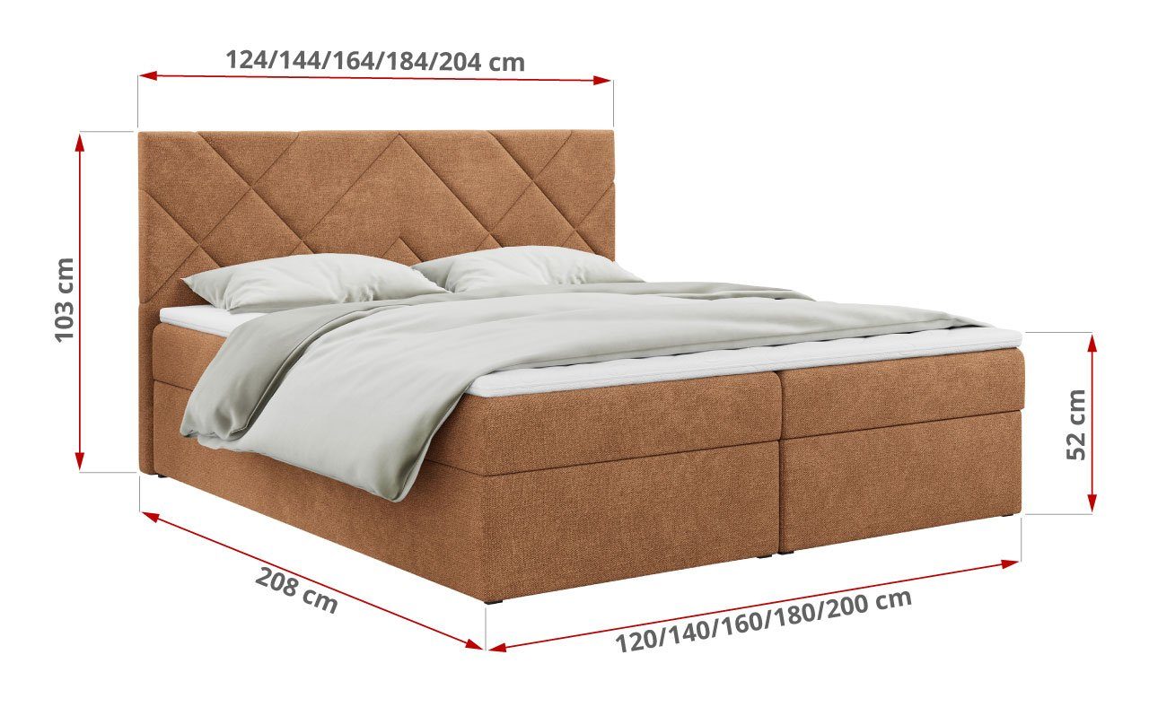 MKS MÖBEL mit Multipocket-Matratze Doppelbett für 3, Bettkasten STELLE Schlafzimmer, mit Boxspringbett