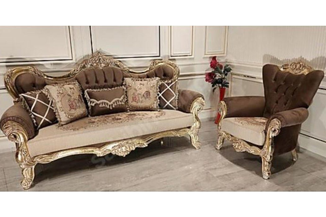Stoff Barock Dreisitzer Luxus Couch Chesterfield Sofa, Gold Couchen Sofa JVmoebel