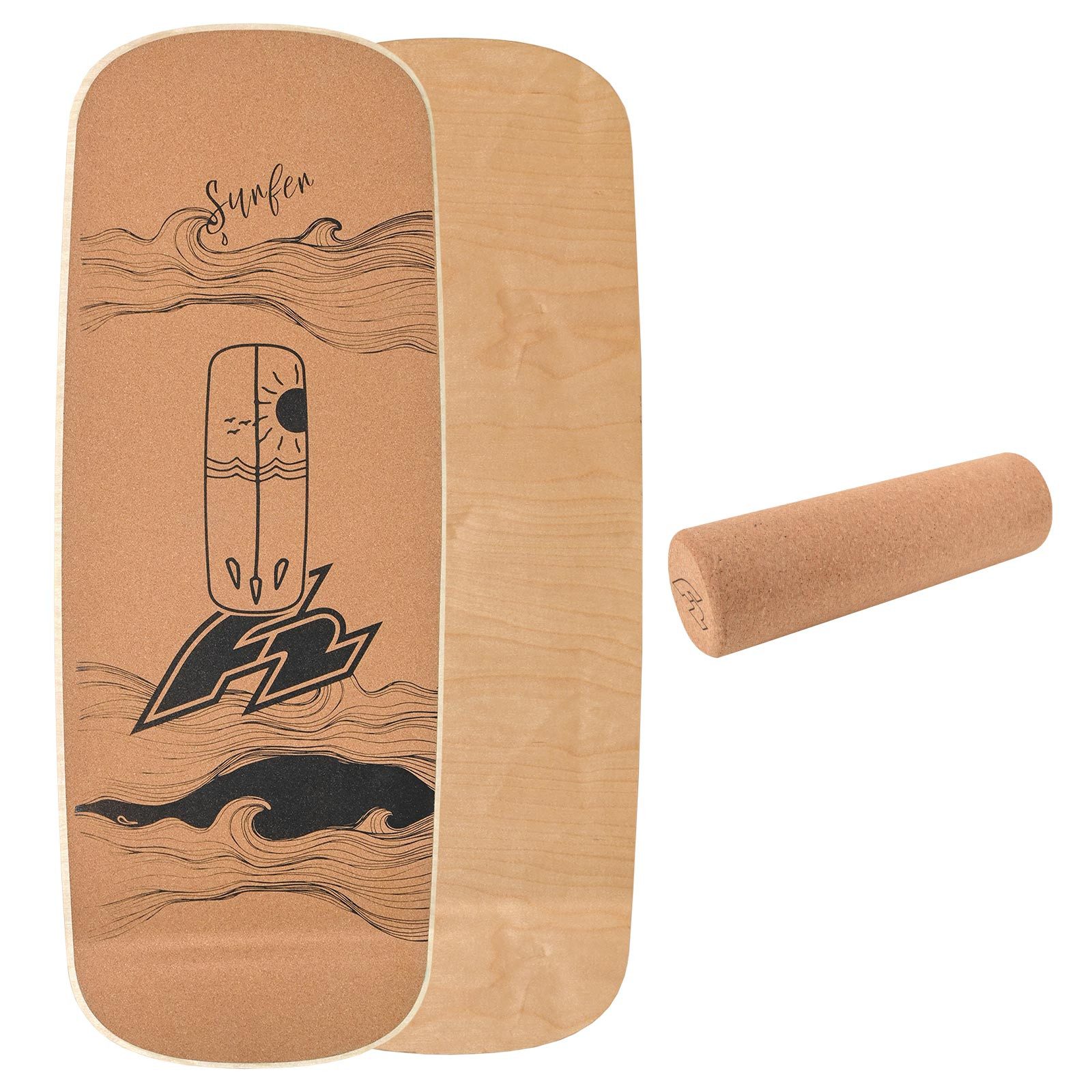 Balanceboard F2 Kork Balance Board Pill 83x29cm mit Korkrolle