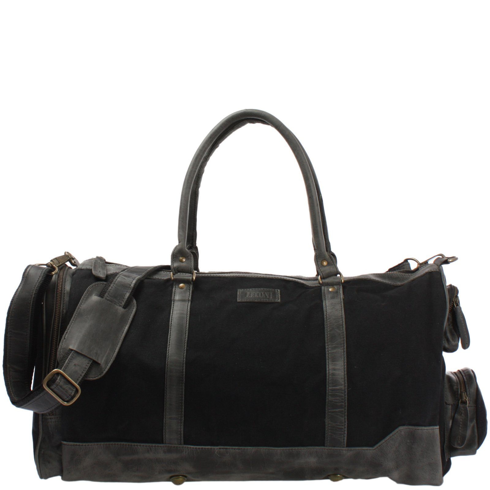 LECONI Reisetasche Небольшие сумки для поездок  Sporttasche Handgepäck Damen Herren Leder Canvas LE2017, geteiltes Hauptfach - viele Außenfächer - 55x30x27 cm