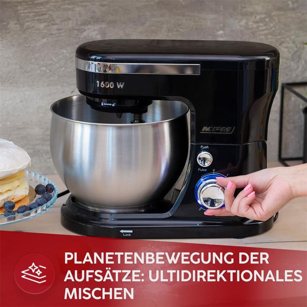 MPM Stabmixer MPM MRK-21 Küchenmaschine mit 2 Schüsseln 1600 W Schwarz, 2 Schüsseln, 6 Geschwindigkeitsstufen, Pulsfunktion