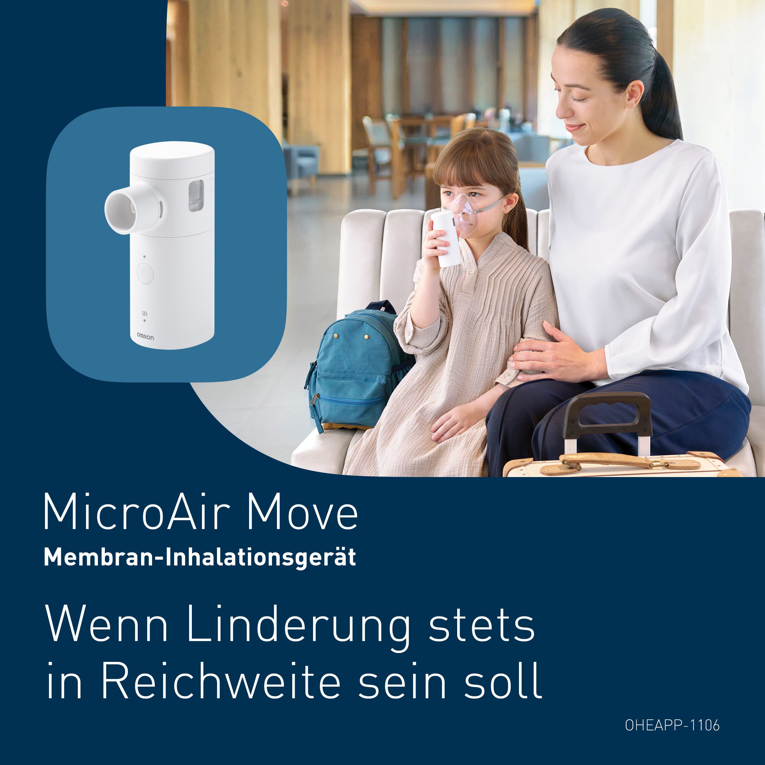Omron Inhalationsgerät MicroAir Move, besonders leise, für zu Hause und unterwegs, tragbar, für Erwachsene und Kinder ab 6 Monaten, einfach, effizient, wiederaufladbar