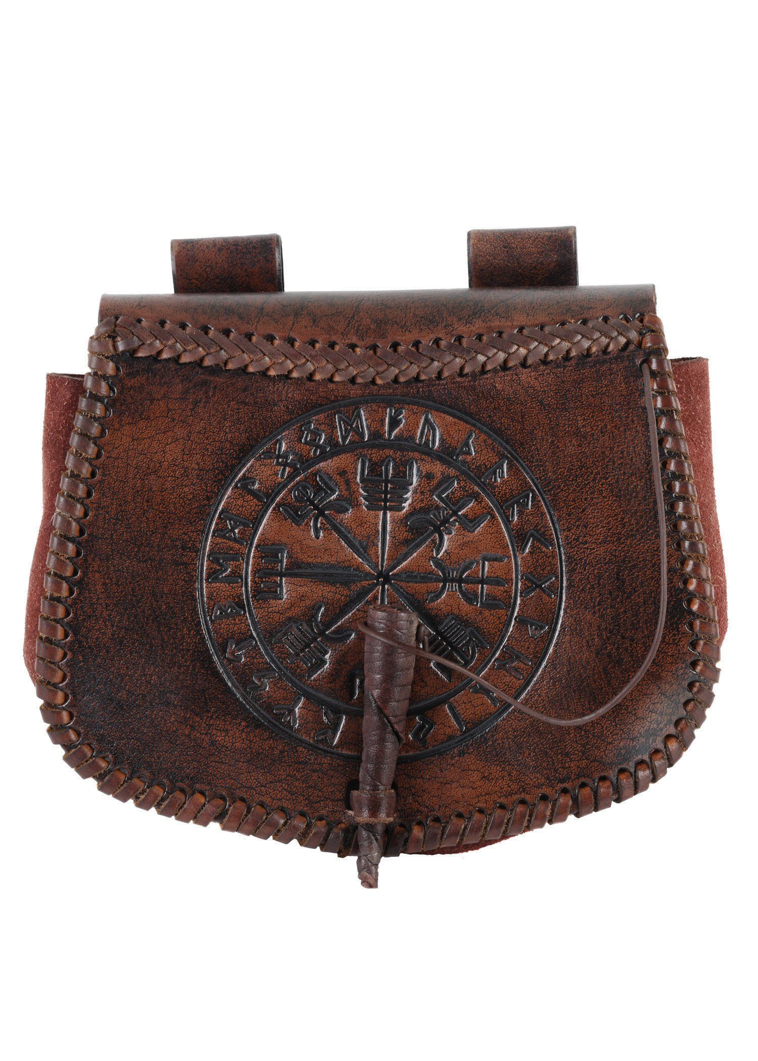 Ritter-Kostüm Leder Gürteltasche braun mit Vegvisir-Prägung