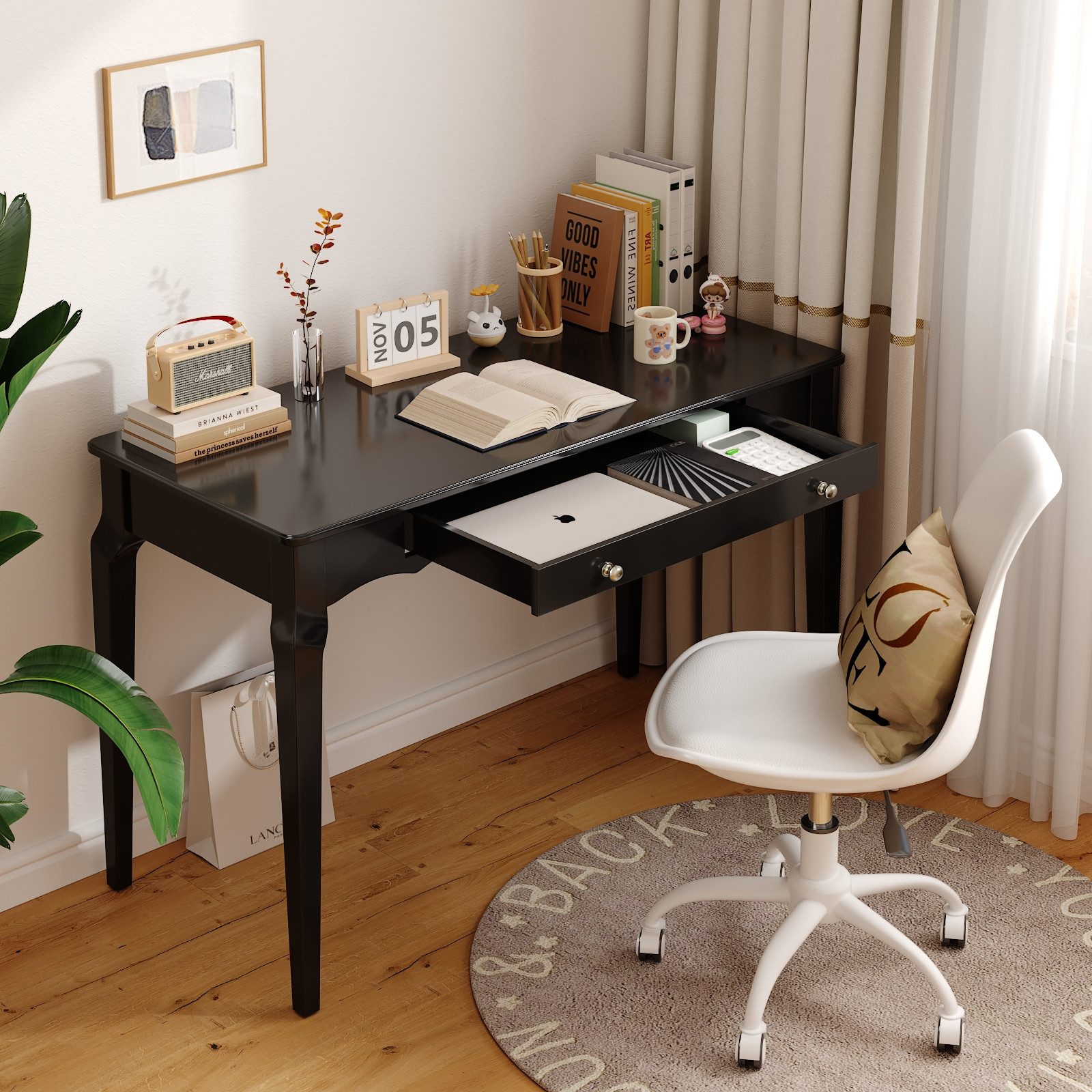OYRREU Schreibtisch mit Schubladen/Monitorständer/Rückwand, modern, vintage Schminktisch (Set, mit Aufbewahrung), freistehender Schminktisch Boudoir