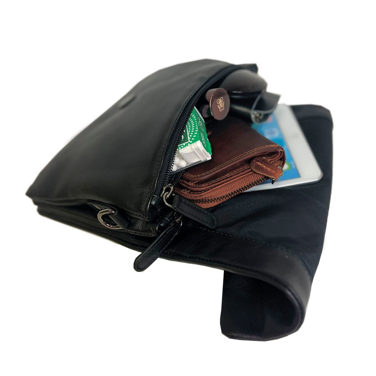 Corno d´Oro Schultertasche Damen Leder Handmade Kleine Umhängetasche Echt Leder schwarz, mit breitem verstellbarem Schultergurt, – Bild 5 von 5