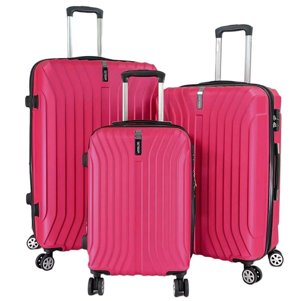 MONOPOL® Trolleyset Kofferset 3-teilig - 83, 74, 55 cm - Zahlenschloss - Dehnfalte - 4 Doppelrollen pink