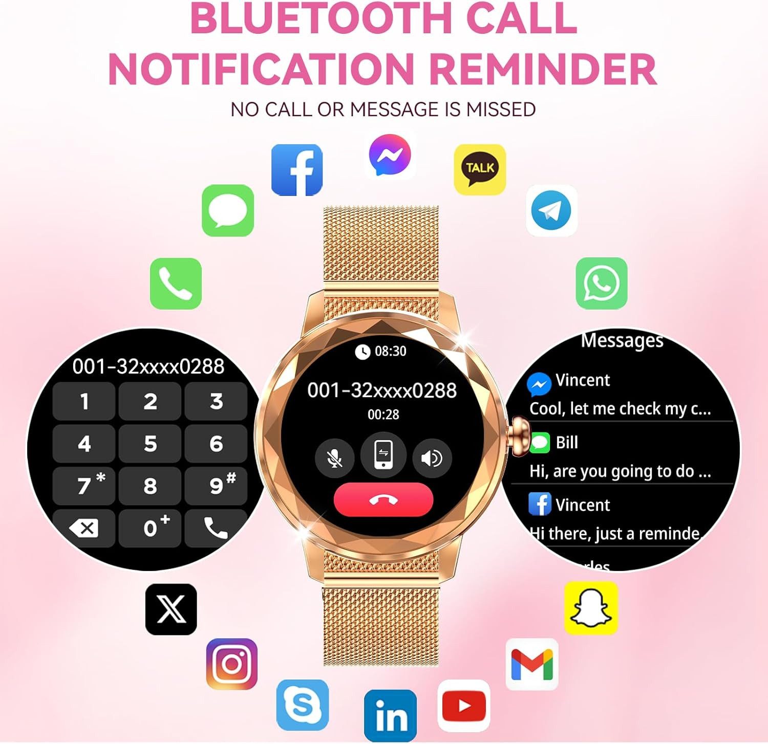 Zevelora Damen's IP68 wasserdicht Fitness-Tracker Telefonfunktion Smartwatch (Android/iOS), mit Anruf-Funktion 123 Sportmodi Menstruationszyklus-Funktione