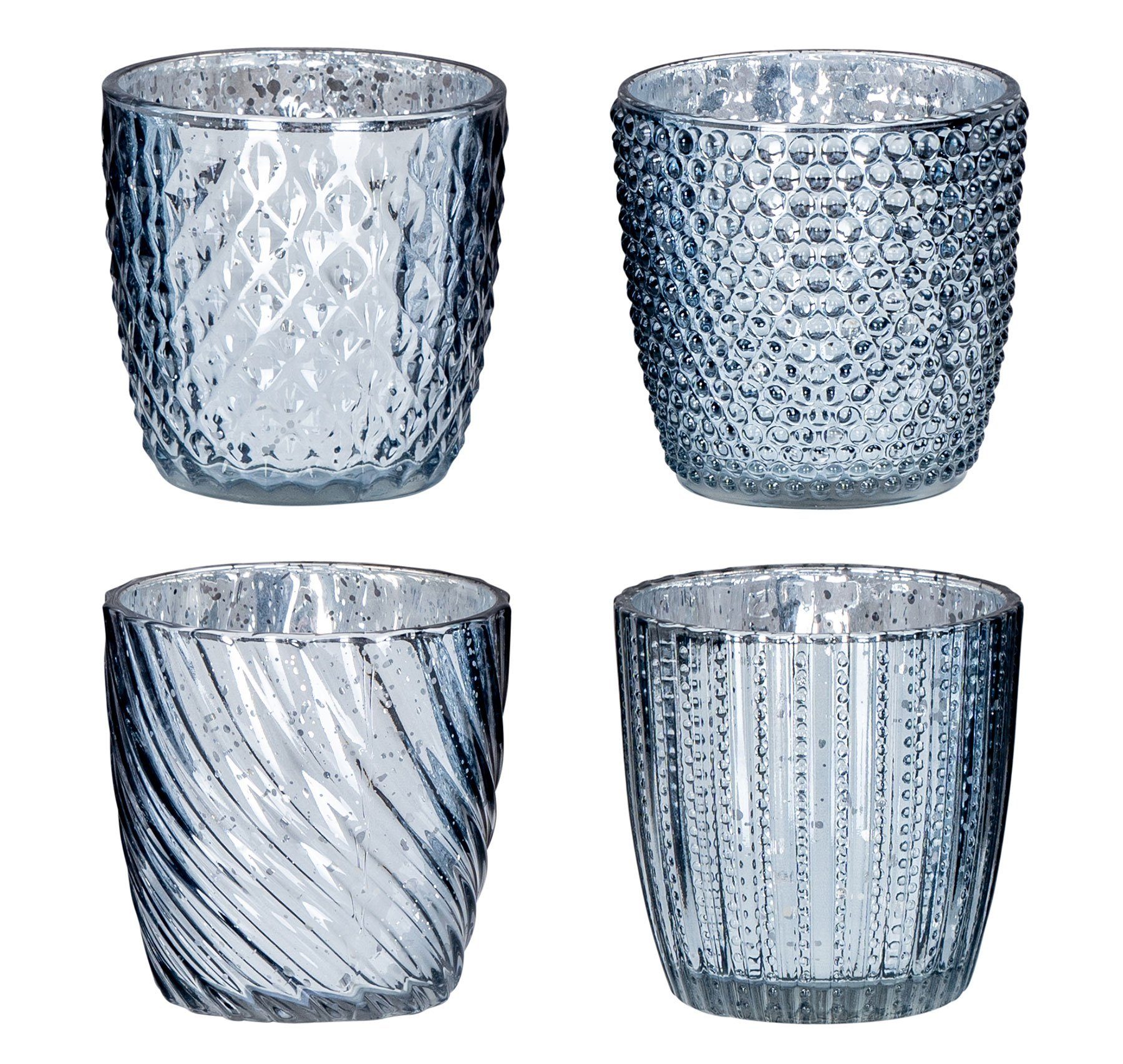 Levandeo® Настільні лампи, 4er Set Windlicht H9cm Glas Silber Настільні лампи Tischdeko Kerzen