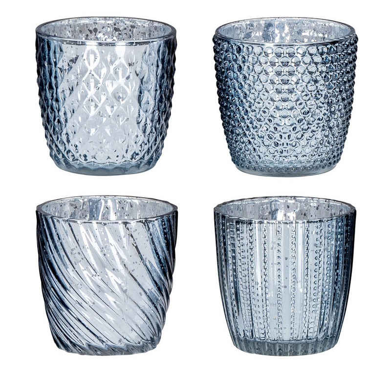 Levandeo® Teelichthalter, 4er Set Windlicht H9cm Glas Silber Teelichthalter Tischdeko Kerzen