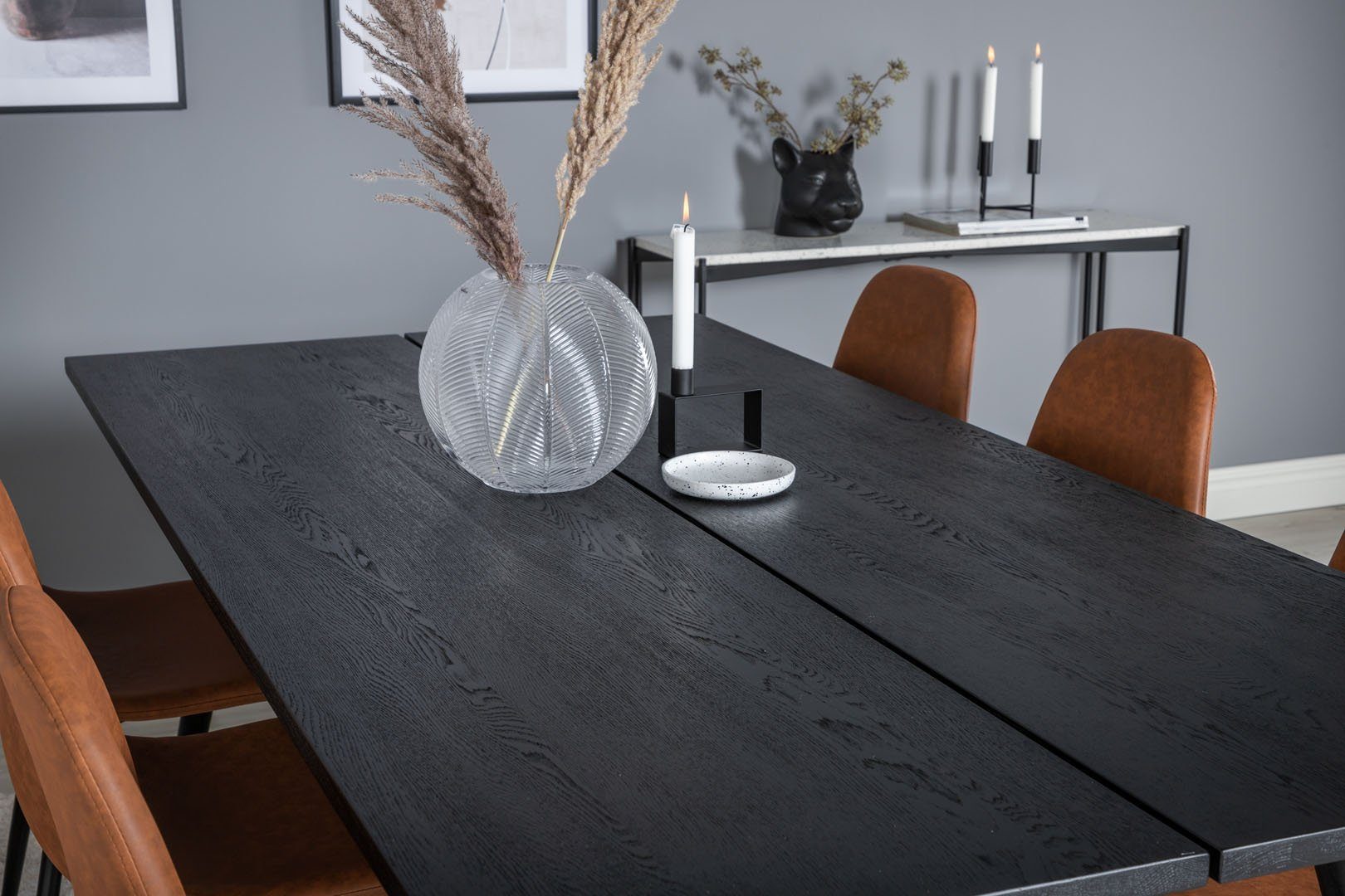 ebuy24 Essgruppe Tisch (7-tlg) Sleek Esstisch schwarz;braun ausziehbarer Lä, Essgruppe