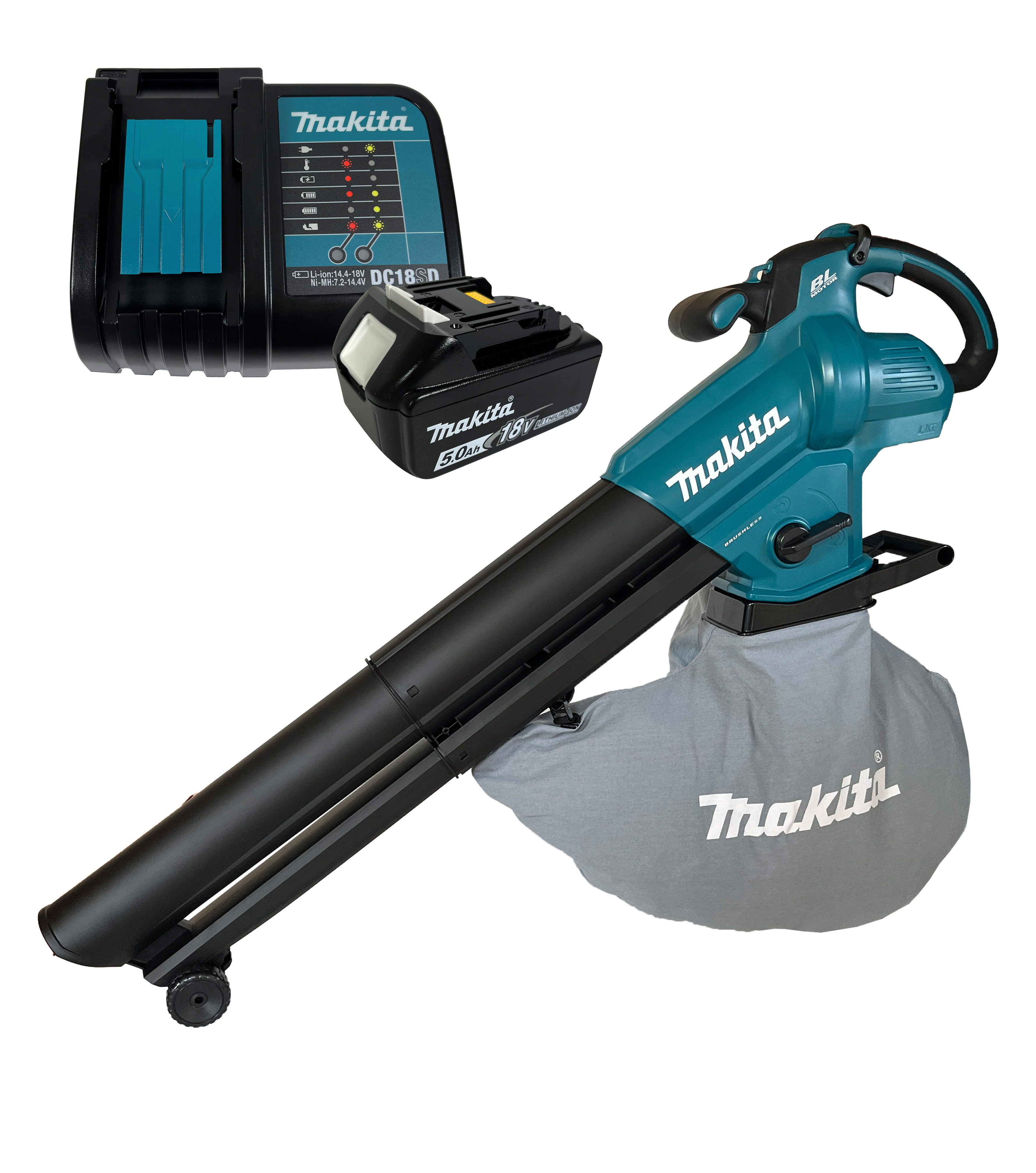 Makita Akku-Laubsauger DUB187, mit Akku 5 Ah und Ladegerät DC18SD inkl. Fangsack