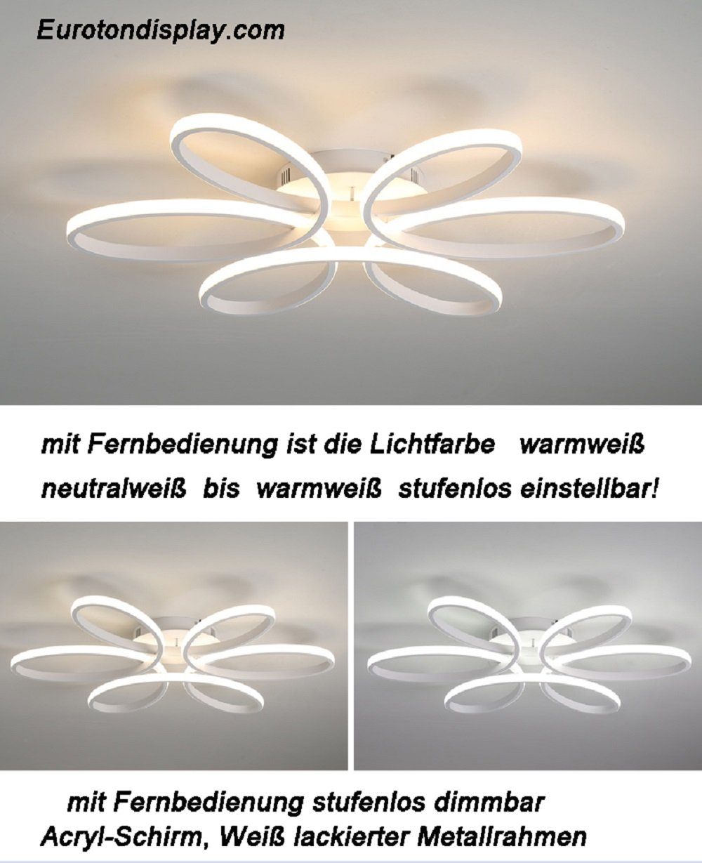 LED Lichtfarbe dimmbar bis Deckenlampe fest Leuchte, LED mit warmweiß kaltweiß Fernbedienung einstellbar integriert, LED Euroton einstellbar Deckenleuchte stufenlos Fernbedienung