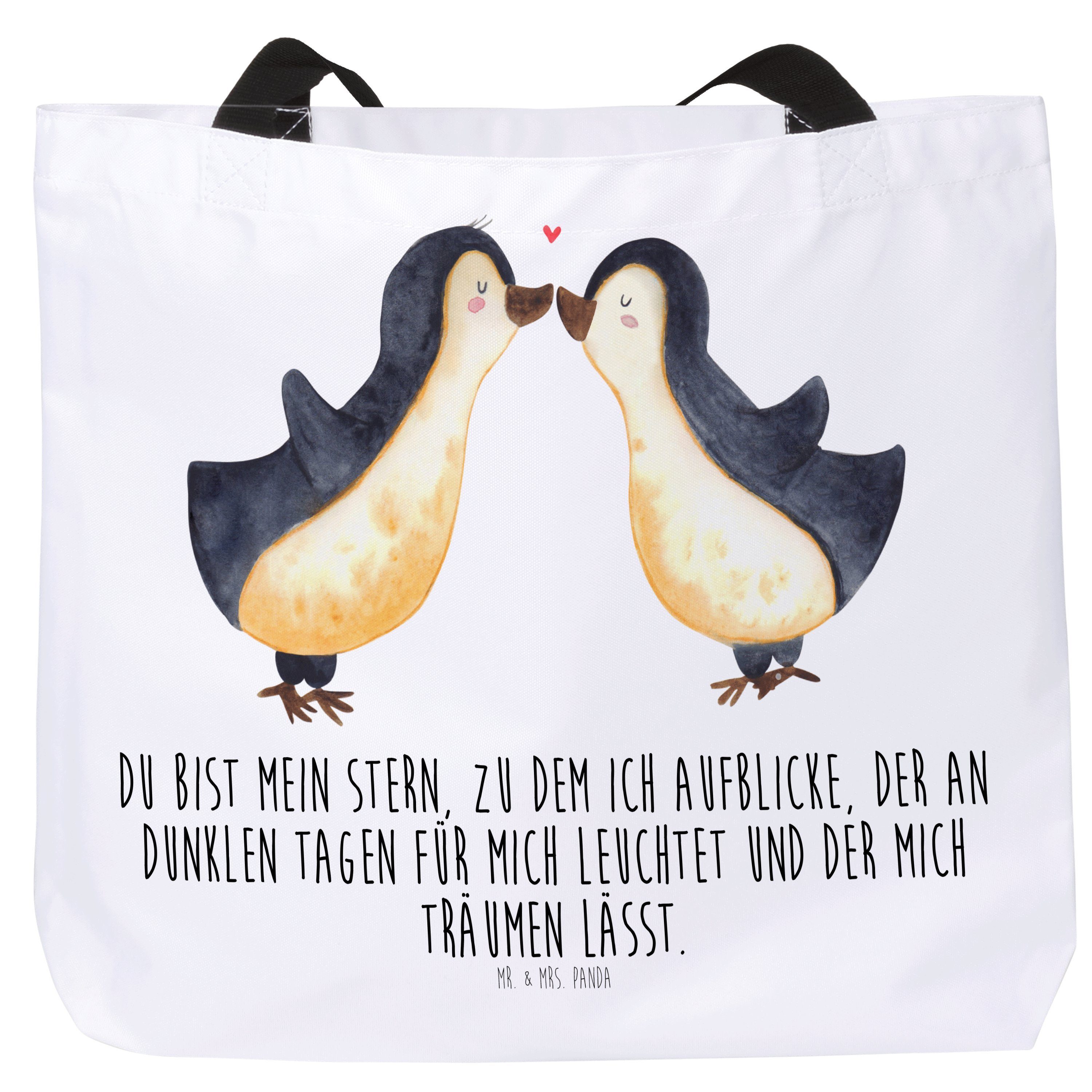 Mr. & Mrs. Panda Shopper Pinguin Liebe - Weiß - Geschenk, Verlobung, glücklich, Heiratsantrag, (1-tlg)