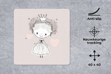 MuchoWow Gaming Mauspad Prinzessin - Kinder - Mädchen - Krone - Kleid (1-St), Mousepad mit Rutschfester Unterseite, Gaming, 40x40 cm, XXL, Großes