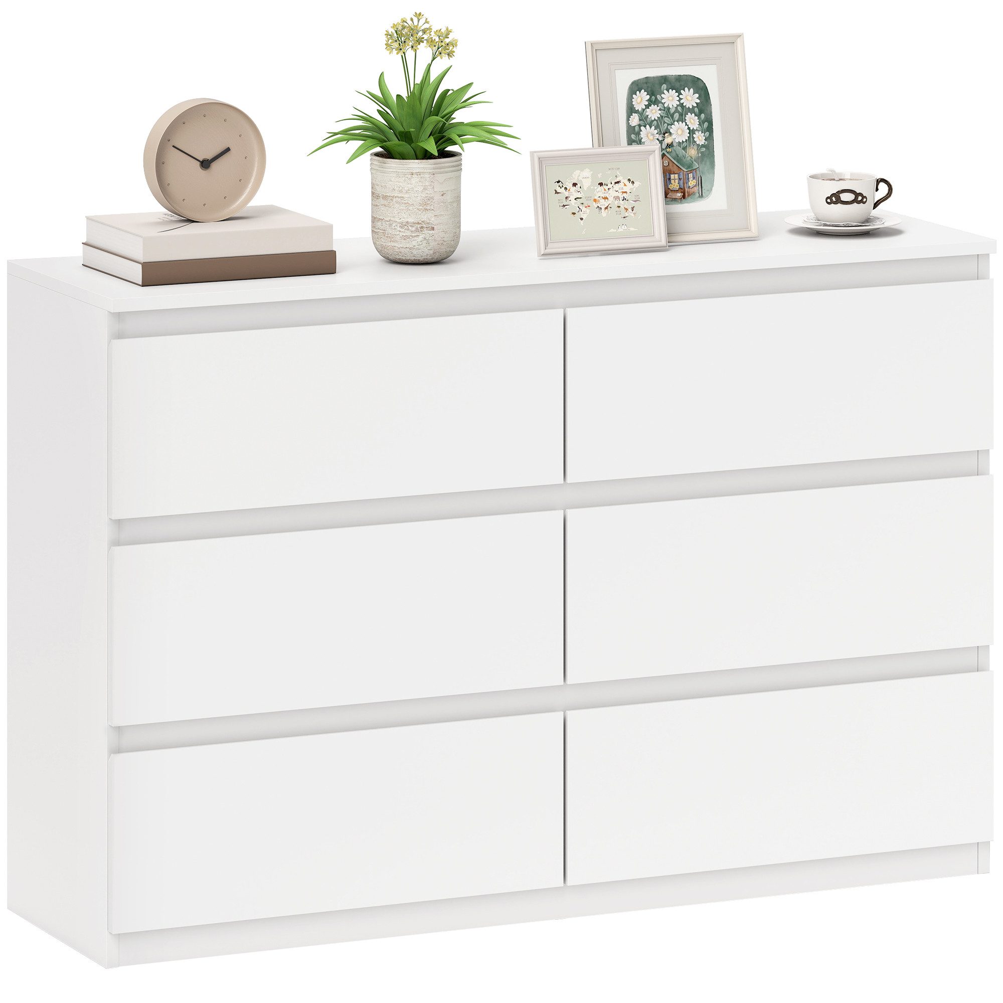 HOMCOM Kommode Sideboard mit 6 Schubladen (Schubladenschrank, 1 St., Schrank modern), für Wohnzimmer Schlafzimmer Flur Weiß, 112 x 34 x 75 cm