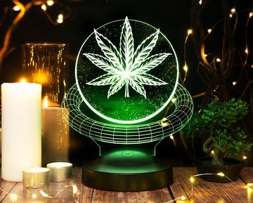 Geschenkelampe LED Nachttischlampe Cannabis Baum 3D Nachtlicht Lustiges Geschenke für Kiffer, Leuchte 7 Farben fest integriert, Geschenkideen für Stoner, Weed Fans