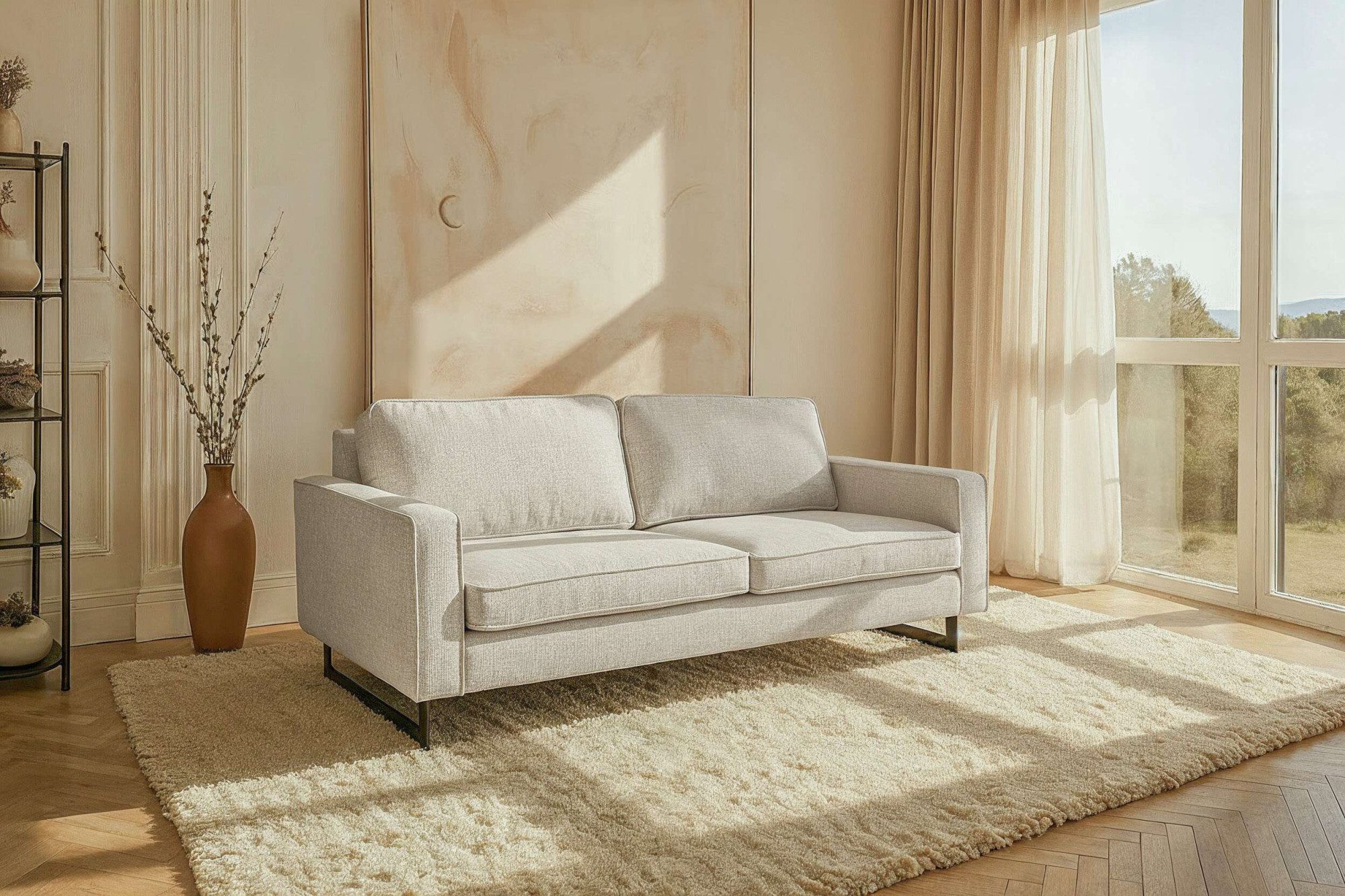 OTTO home 3-Sitzer Maxi-Ausführung Pinto, 236 cm, Cord, Chenille, Lederoptik, mit Keder, schwarze Metallfüße, Wellenunterfederung
