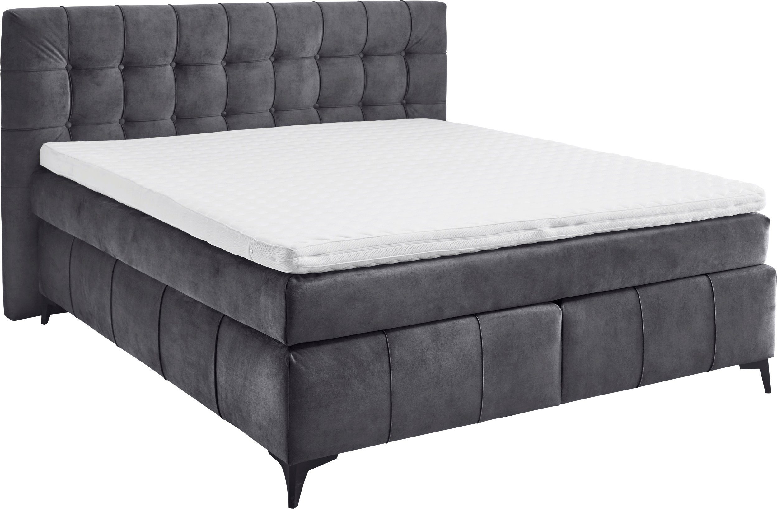 Boxspringbett - ED inkl. anthrazit Duo-Matratze Oregon, Filzabdeckung EXCITING DESIGN Kokosmatte,