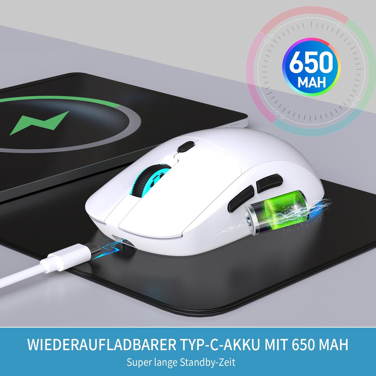 Refttenw Ergonomische Maus,Wireless-Maus,3600 DPI Maus (Bunte Hintergrundbeleuchtung)