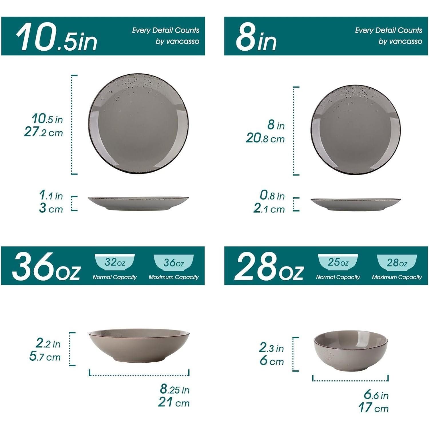 LuxusKollektion Kombiservice Geschirrset 6 Personen Steingut Speiseteller 24 Teile Set Grau