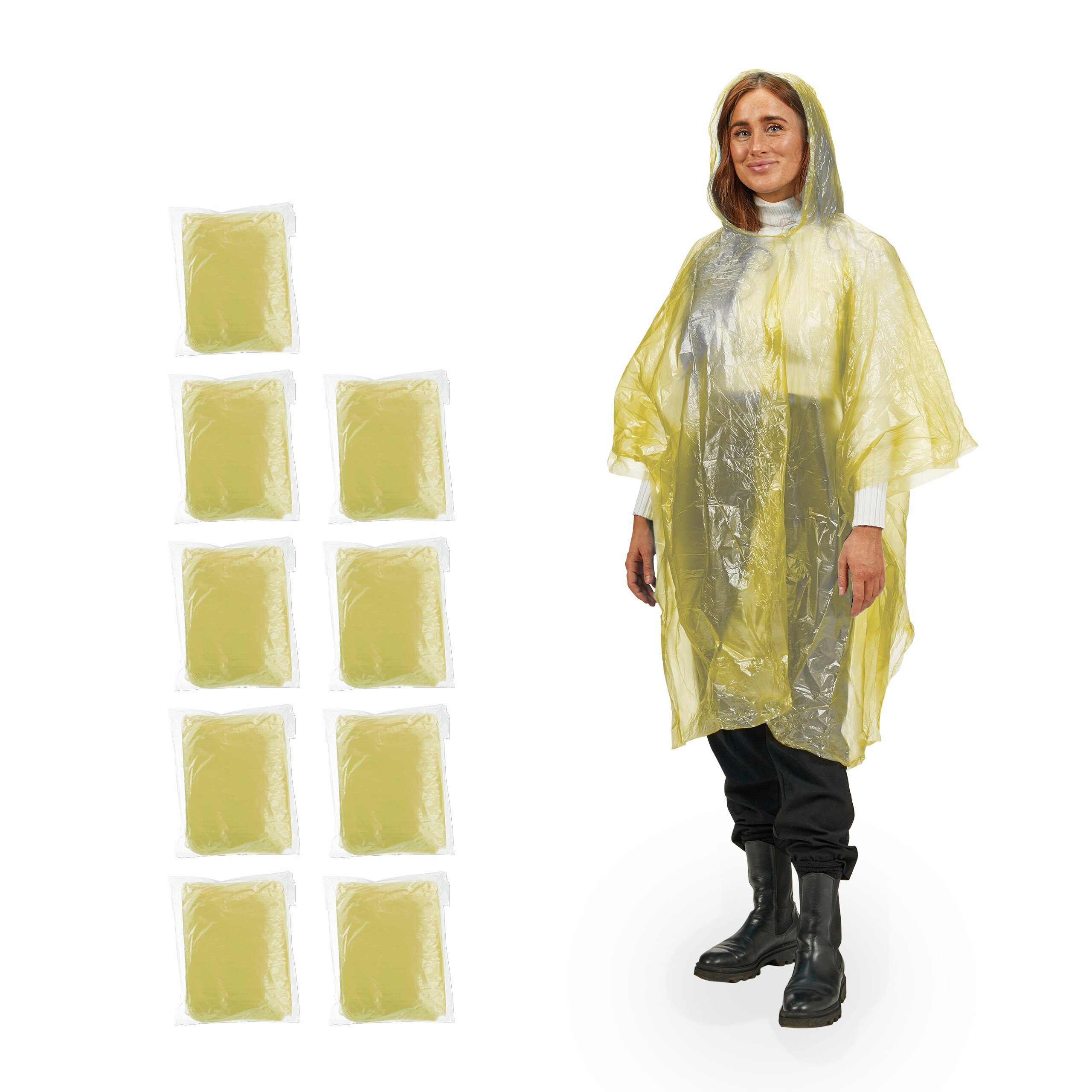 relaxdays Regenponcho Einweg Regenponcho 10er Set Gelb