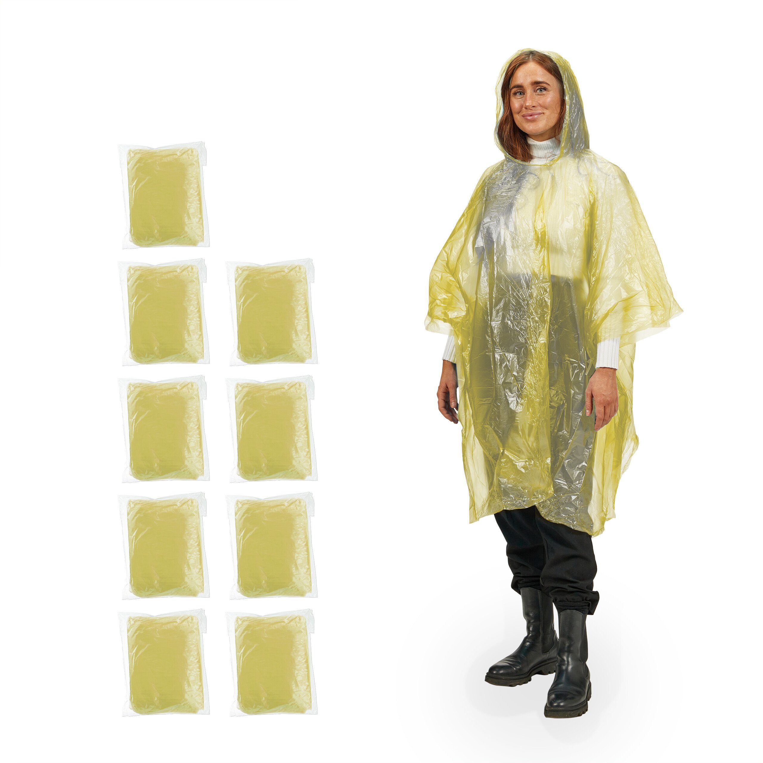 relaxdays Regenponcho Einweg Regenponcho 10er Set gelb günstig online kaufen