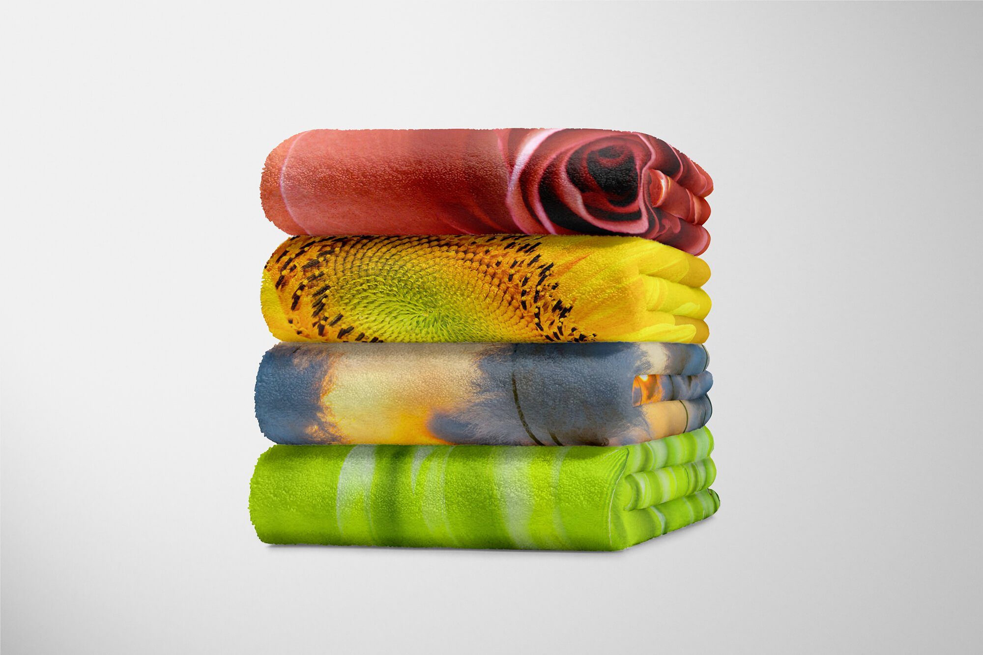 Kuscheldecke Saunatuch Art Handtuch Fotomotiv Handtuch Baumwolle-Polyester-Mix Fl, Sinus (1-St), Strandhandtuch Handtücher mit Sonnenuntergang