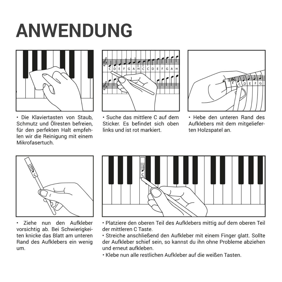 kwmobile Sticker Notenaufkleber für Keyboard/Piano - 49/61/76/88 Tasten, transparent, (1-tlg)