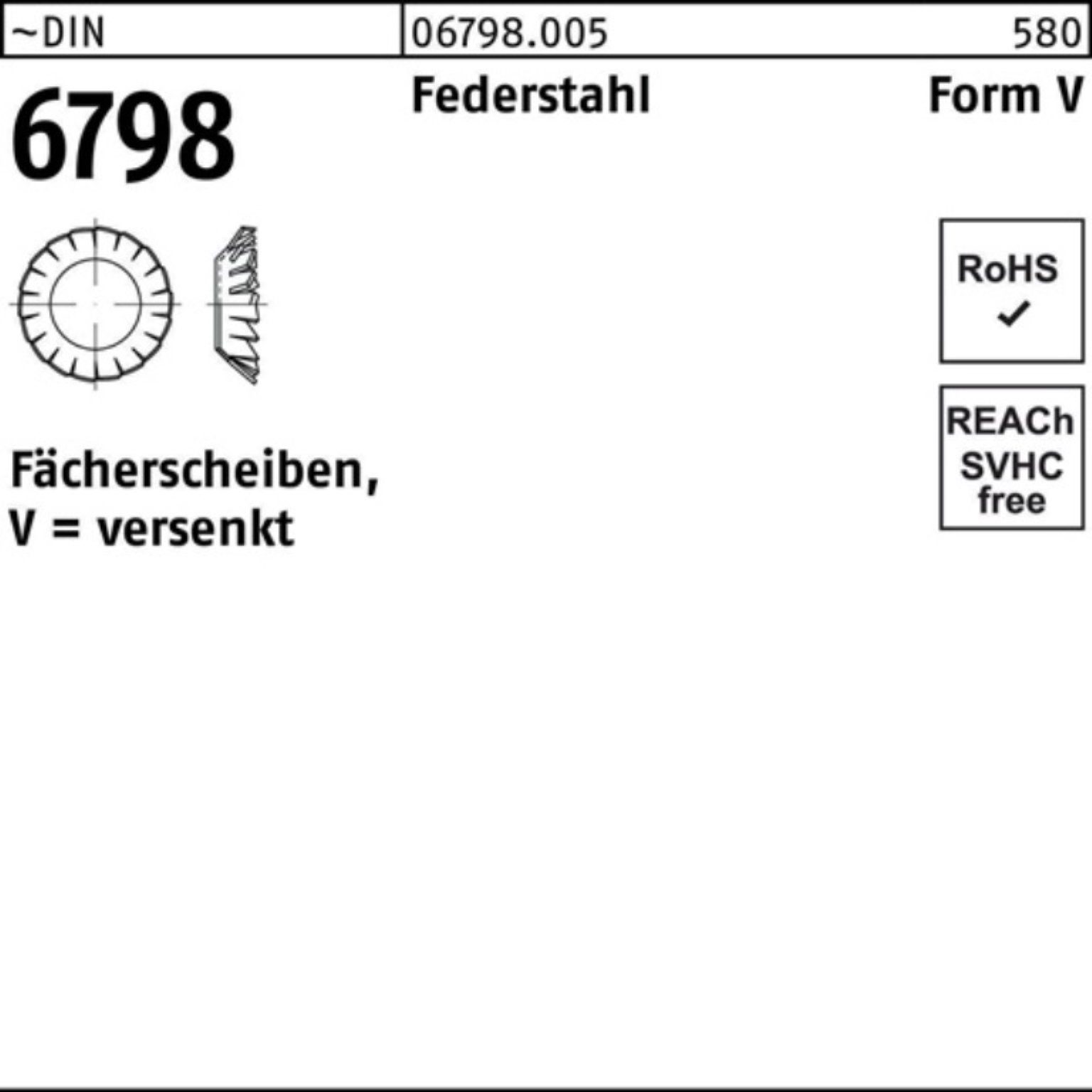 Reyher Fächerscheibe 250 DIN 6798 Fächerscheibe Pack 250er 6,4 V FormV versenkt Federstahl