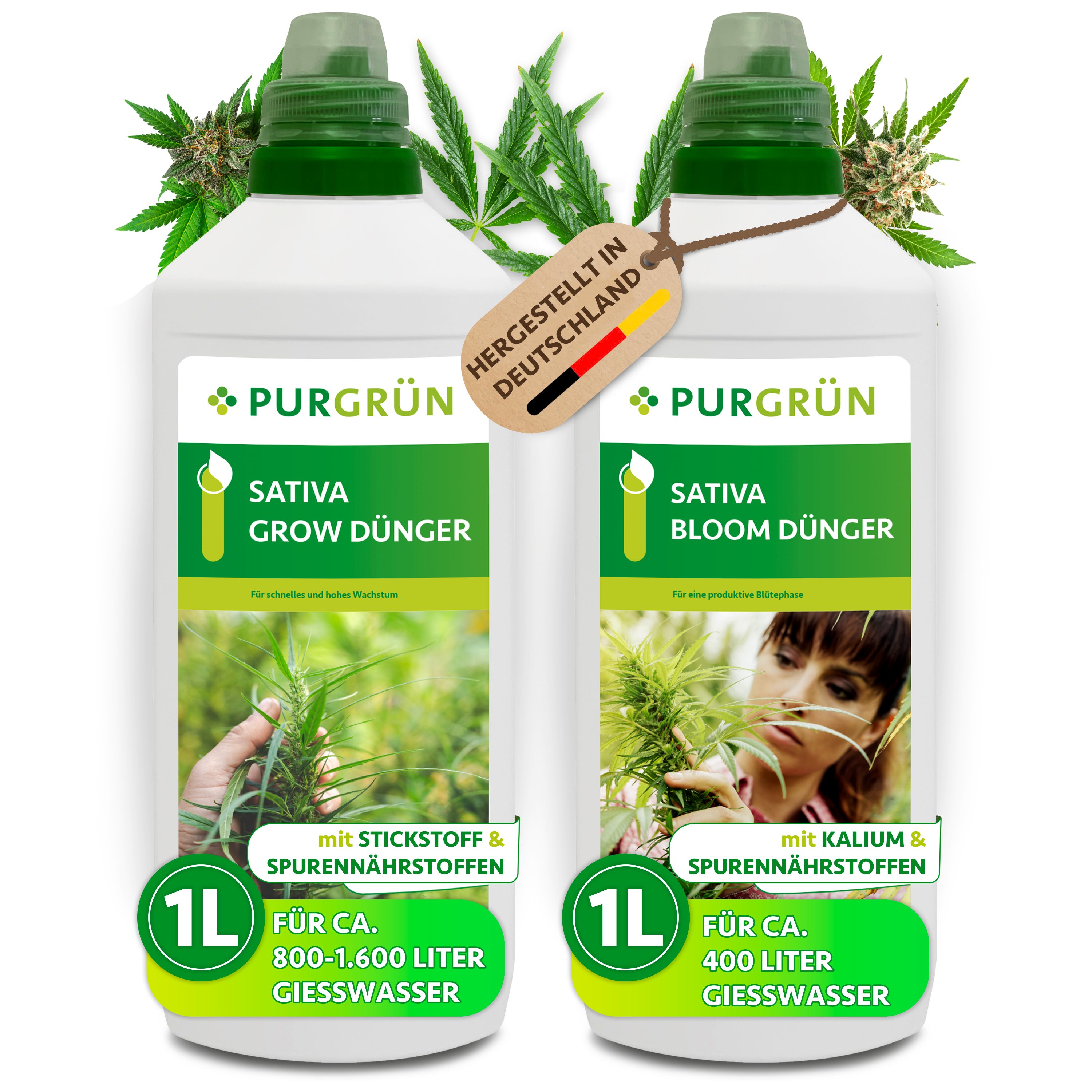 Purgrün Pflanzendünger Sativa Dünger Set, für Wachstum & Blüte, 2 x 1L, Flüssigdünger, 2-St.