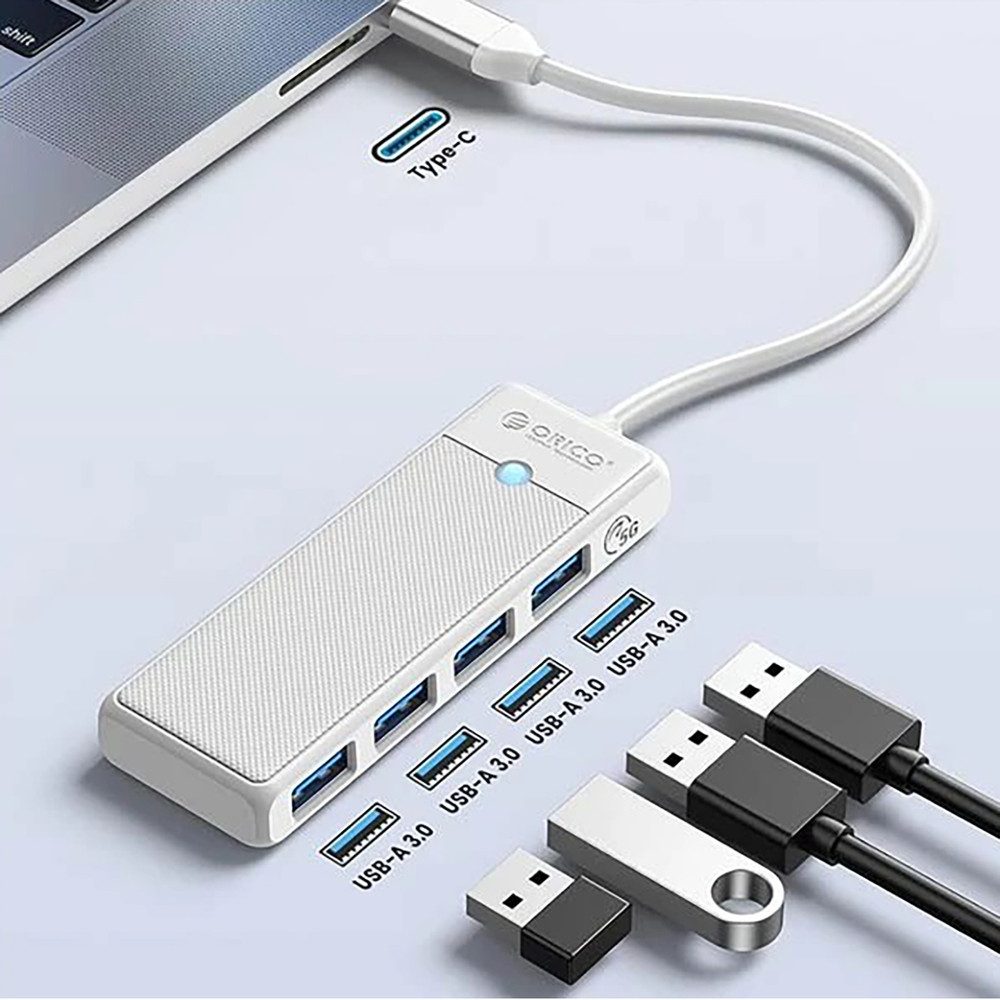ORICO USB-Hub Verteiler HUB (4-in-1, USB-C, 4x USB-A 3.0, kompakt, ABS)