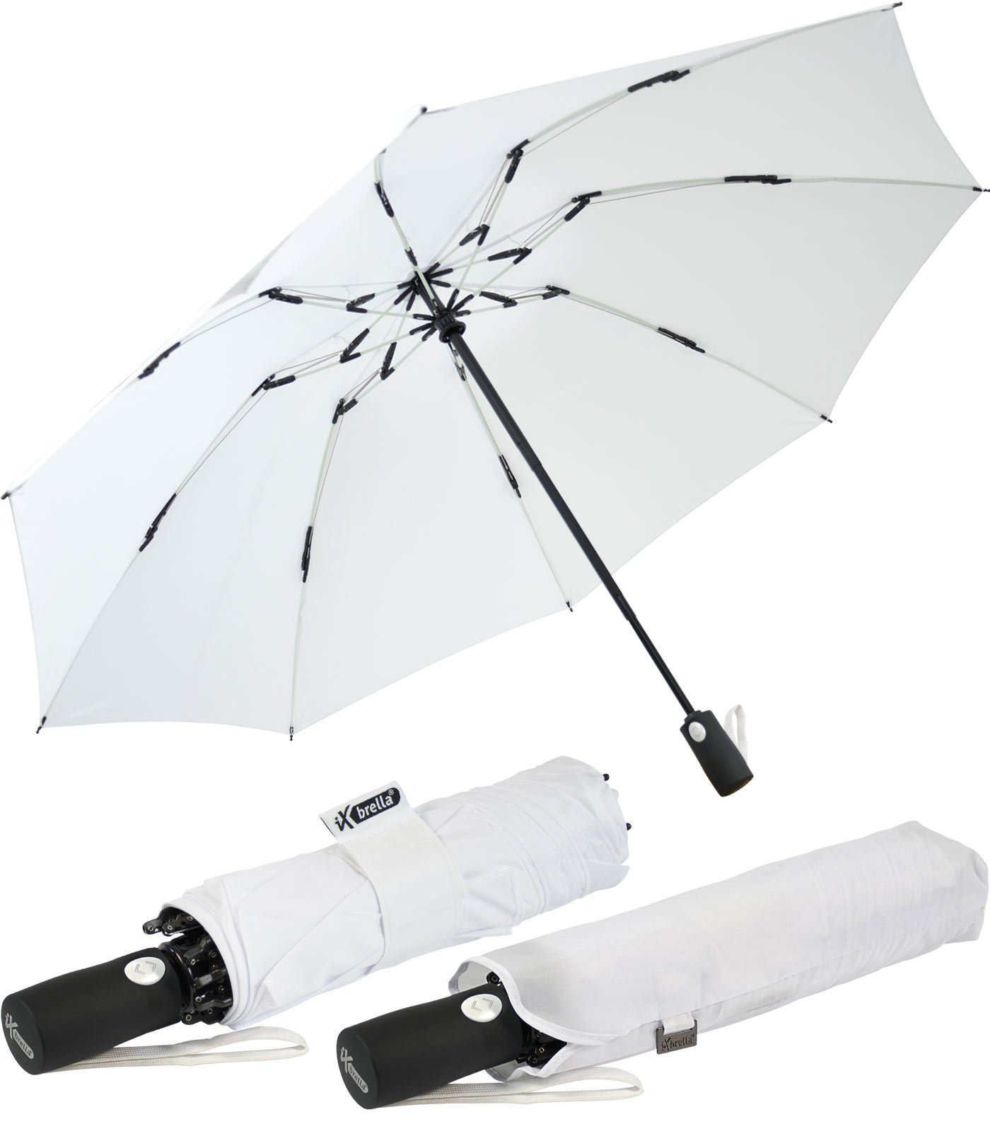 iX-brella Taschenregenschirm Reverse umgekehrt öffnender Fiberglas-Automatiksch, mit bunten stabilen Speichen weiß