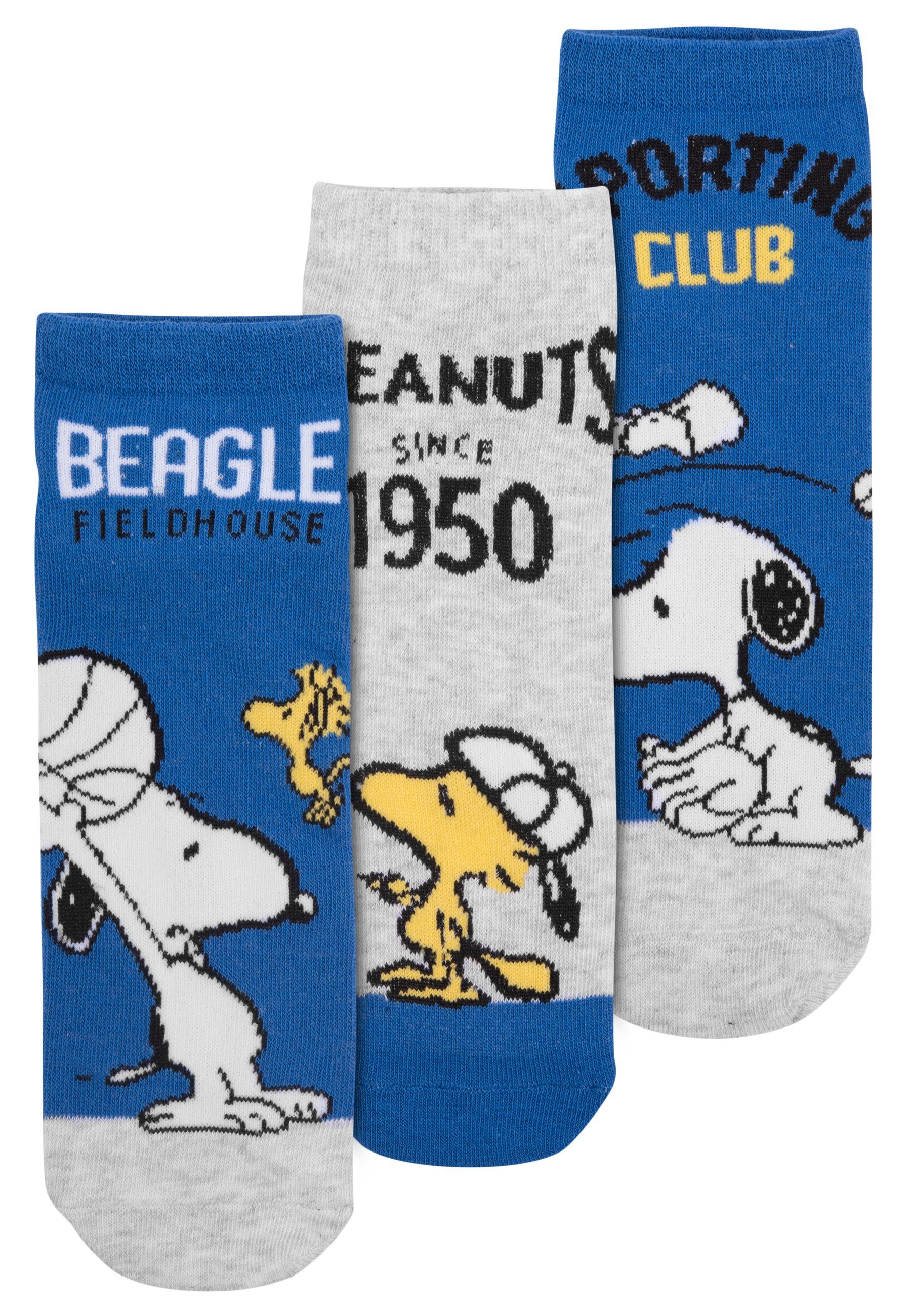 Blau/Grau United (3er Labels® The Damen Peanuts Snoopy - Socken Socken für Pack)