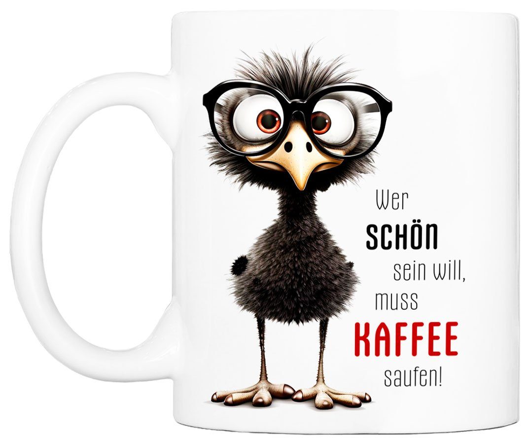 mit Spruch beidseitig 330 Geschenk, handgefertigt, SCHÖN Tasse ml Cadouri Bürotasse, WER bedruckt, Keramik, SEIN humorvolle WILL Kaffeetasse Tasse, -