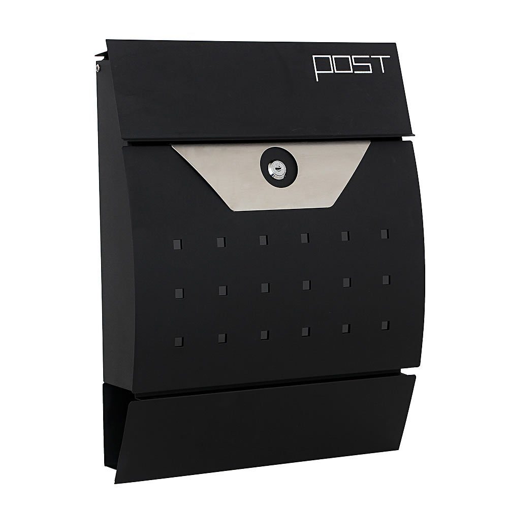 Mucola Briefkasten Wandbriefkasten halbrund Zeitungsrolle Namenschild Schwarz Briefkasten (Stück, 1-St., Premium-Briefkasten), inkl. 2 Schlüssel