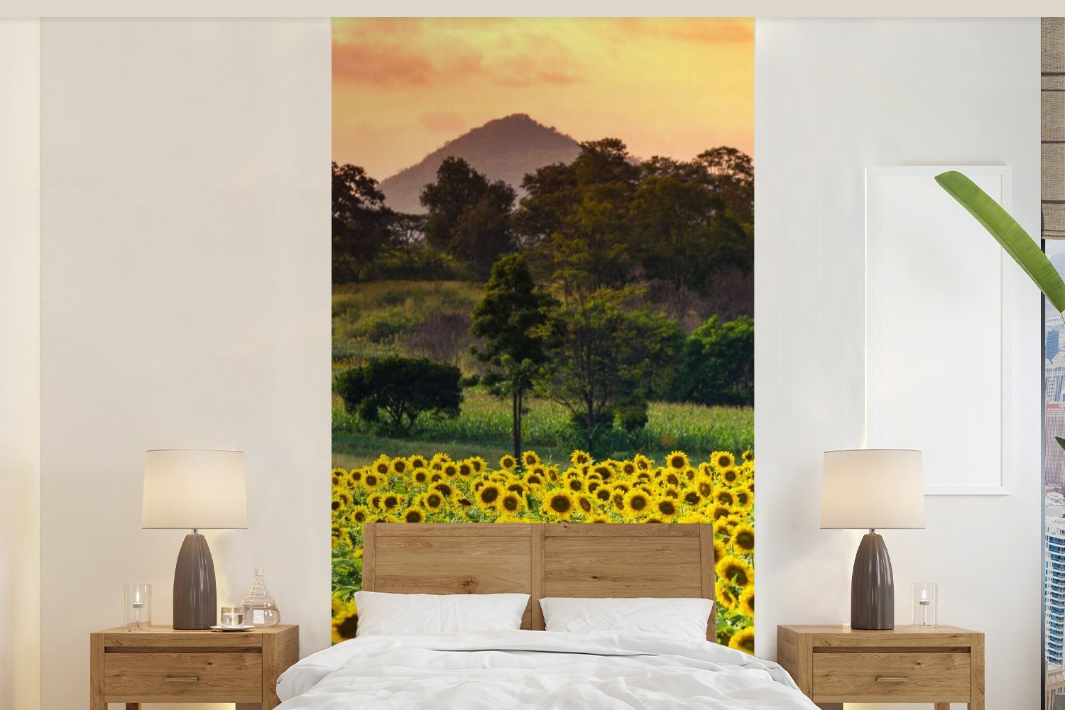 MuchoWow Fototapete Sonnenblume - Natur - Berg, Matt, bedruckt, (2 St), Vliestapete für Wohnzimmer Schlafzimmer Küche, Fototapete
