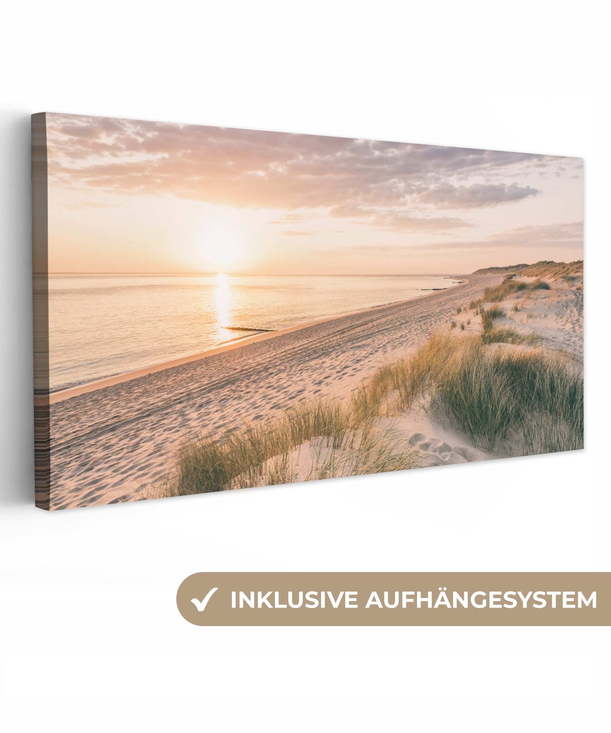 OneMillionCanvasses® Leinwandbild Panorama Sonnenaufgang am Strand in Nordfriesland, Fotodruck (1 St), Wandbild, Deko Schlafzimmer Wohnzimmer Flur 40x20 cm