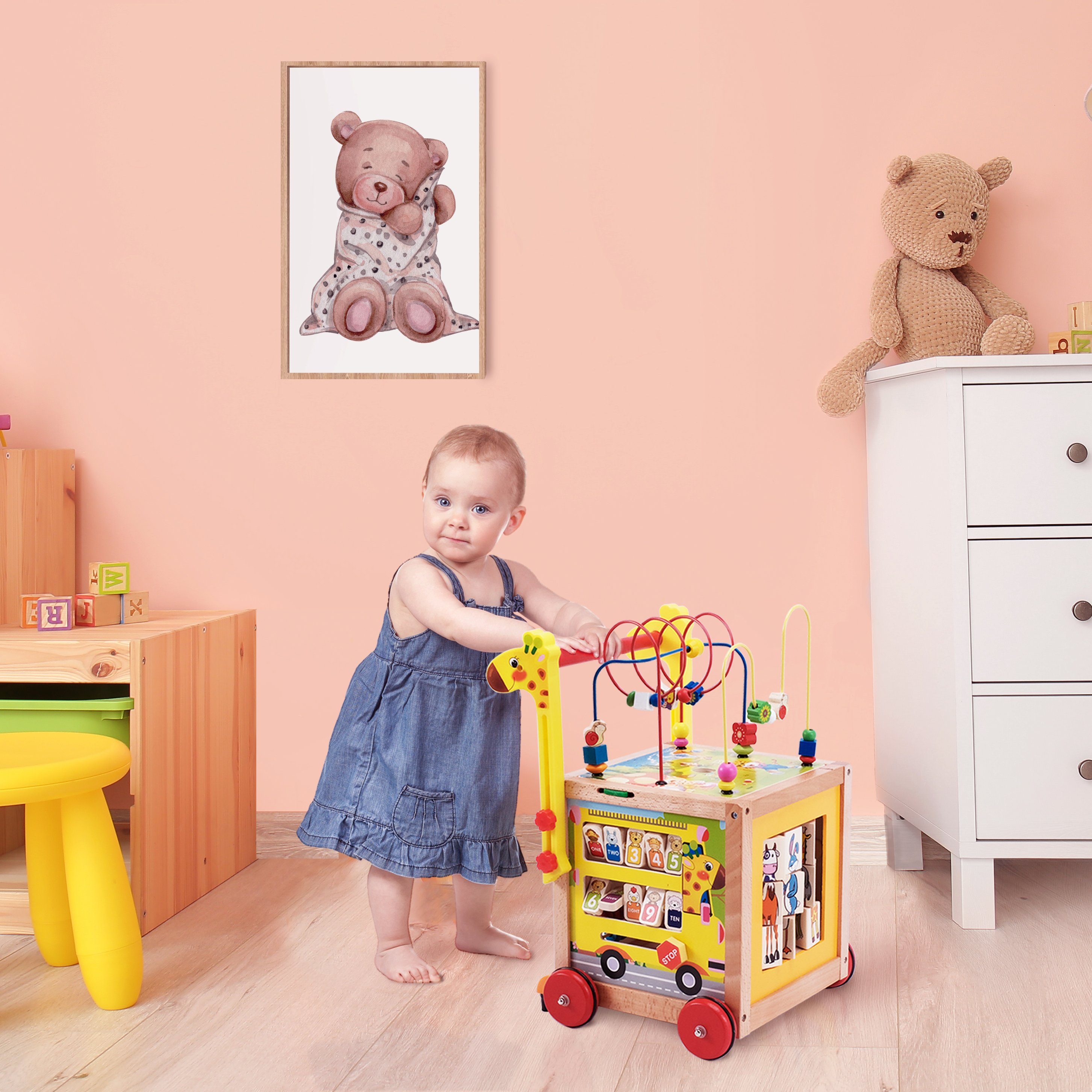 wuuhoo Lauflernwagen Fritzi höhenverstellbar aus Babyspielzeug Puzzle Lauflernhilfe, Uhr Kinder mit I Rädern für und Holz gummierten und mit Zahlen Lernlaufwagen