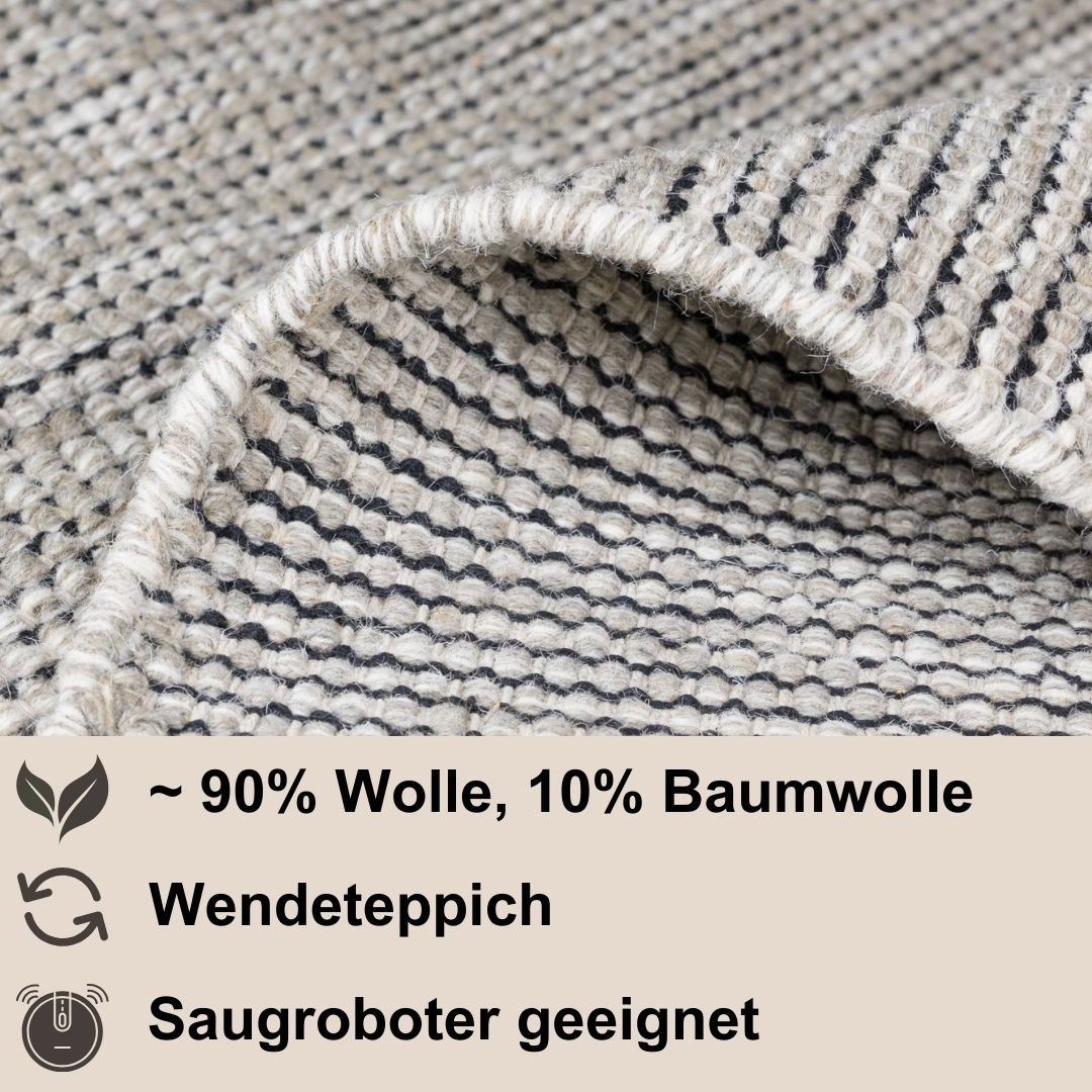 Myflair Möbel & Accessoires Wollteppich Anisa, rechteckig, Höhe: 10 mm, Wendeteppich, meliert, reine Wolle, handgewebt, Wohnzimmer