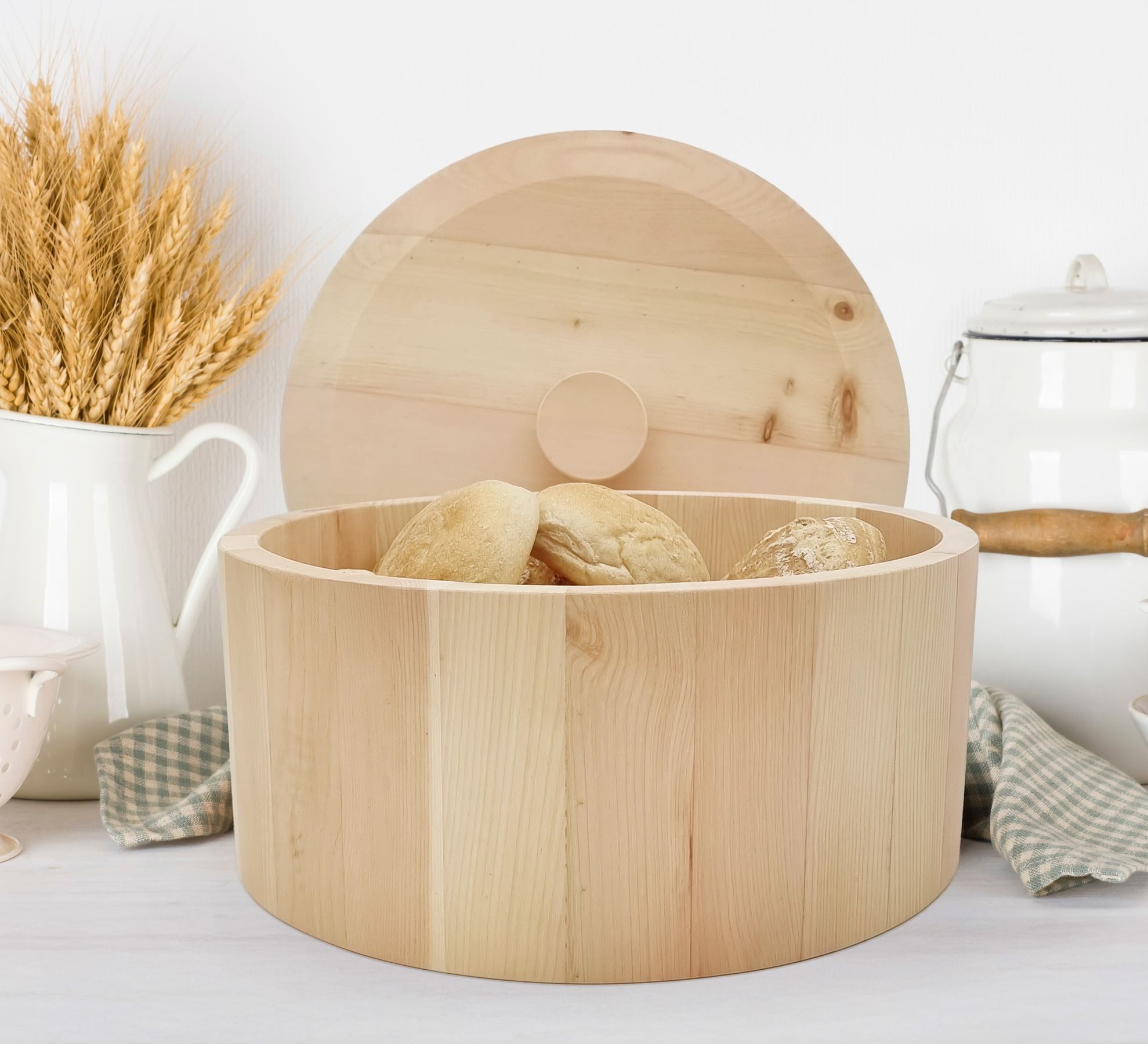 ERST-HOLZ Brotkorb Zirbenbrottopf mit Deckel und Einlage Holztopf für Brot