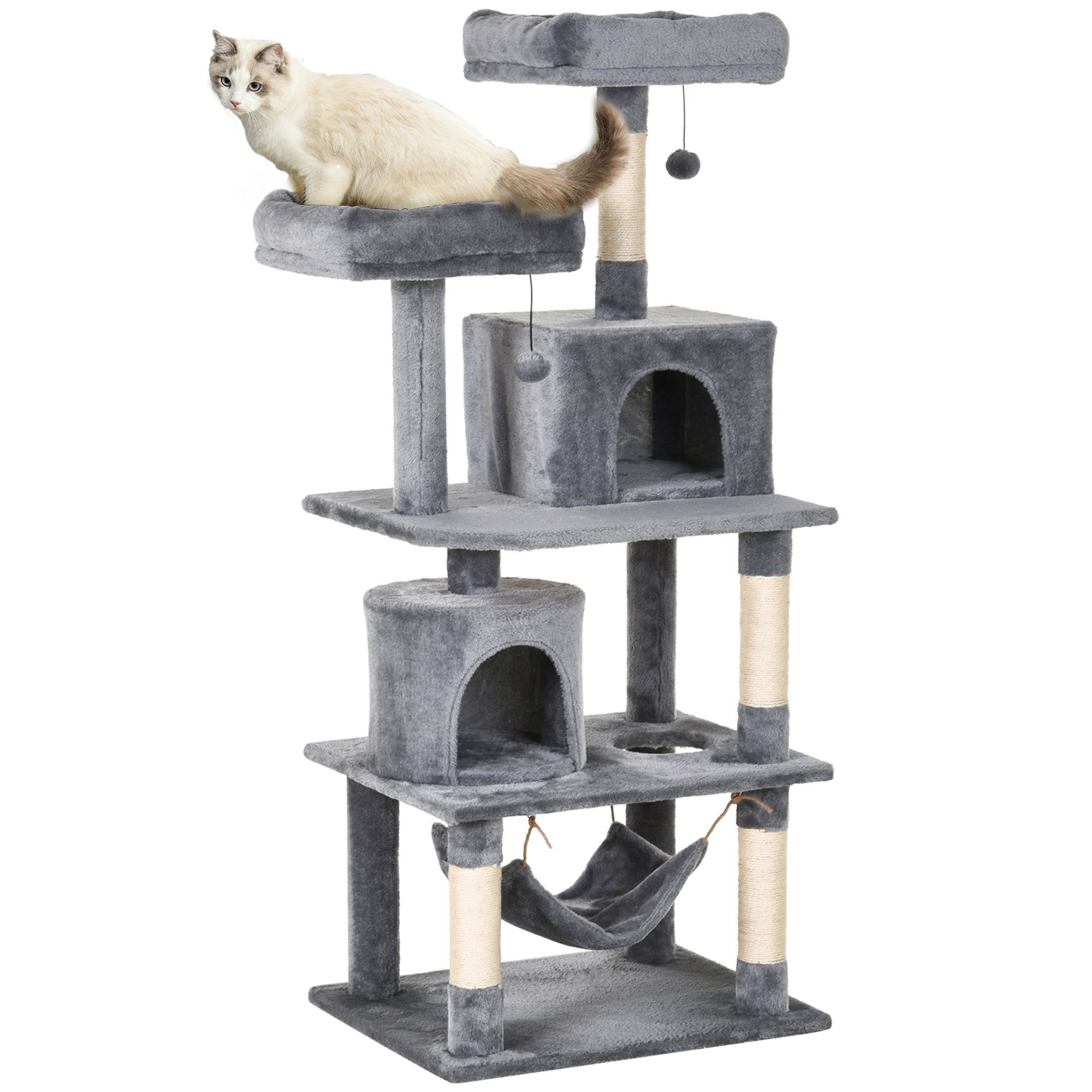 Kratzbaum Katzenbaum mit Hängematte Katzenkratzbaum Höhle, Hellgrau