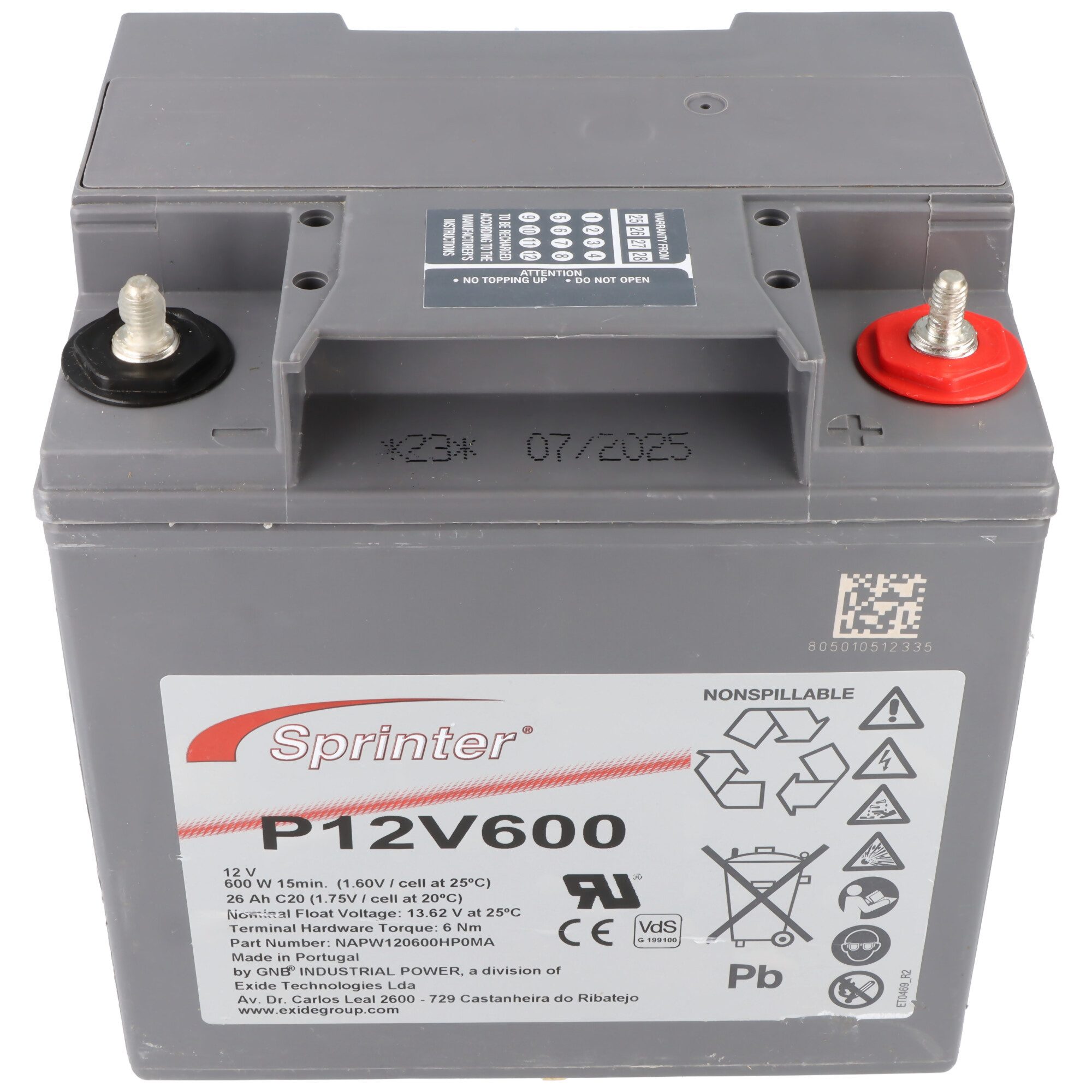 Exide Exide Sprinter P12V600 Blei Akku mit M6 Schraubanschluss 12V, 24000mA Akku 24000 mAh (12,0 V)