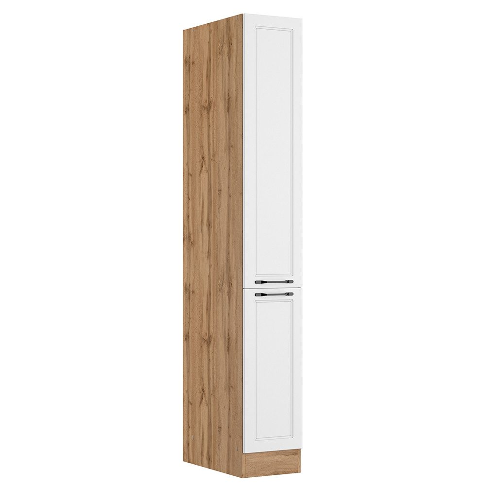 Lomadox Apothekerschrank MONTERREY-03 Auszugsschrank Hochschrank Küchenschrank, 30cm, weiß/Eiche