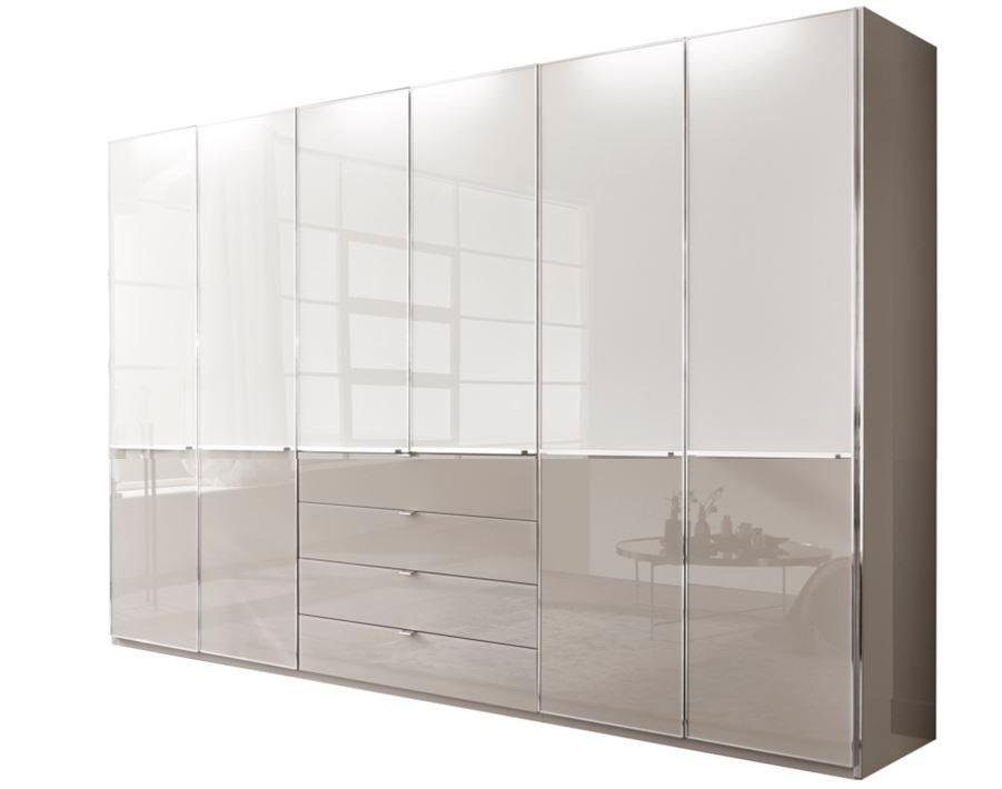 WIEMANN Kleiderschrank Shanghai, Drehtürenschrank, Schrank mit 2-farbiger Glasfront (2 Höhen 216/236 cm auswählbar, MADE IN GERMANY) mit hochwertiger Glasfront, Schubkästen und Türen inkl. Dämpfung